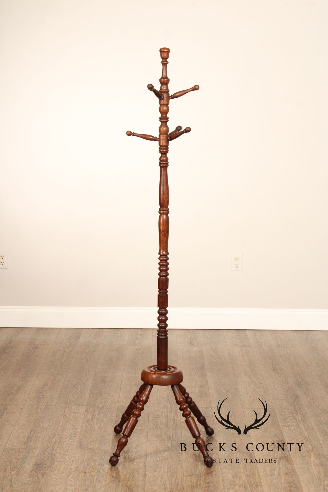 Antique Bobbin Turned Oak Hat Rack