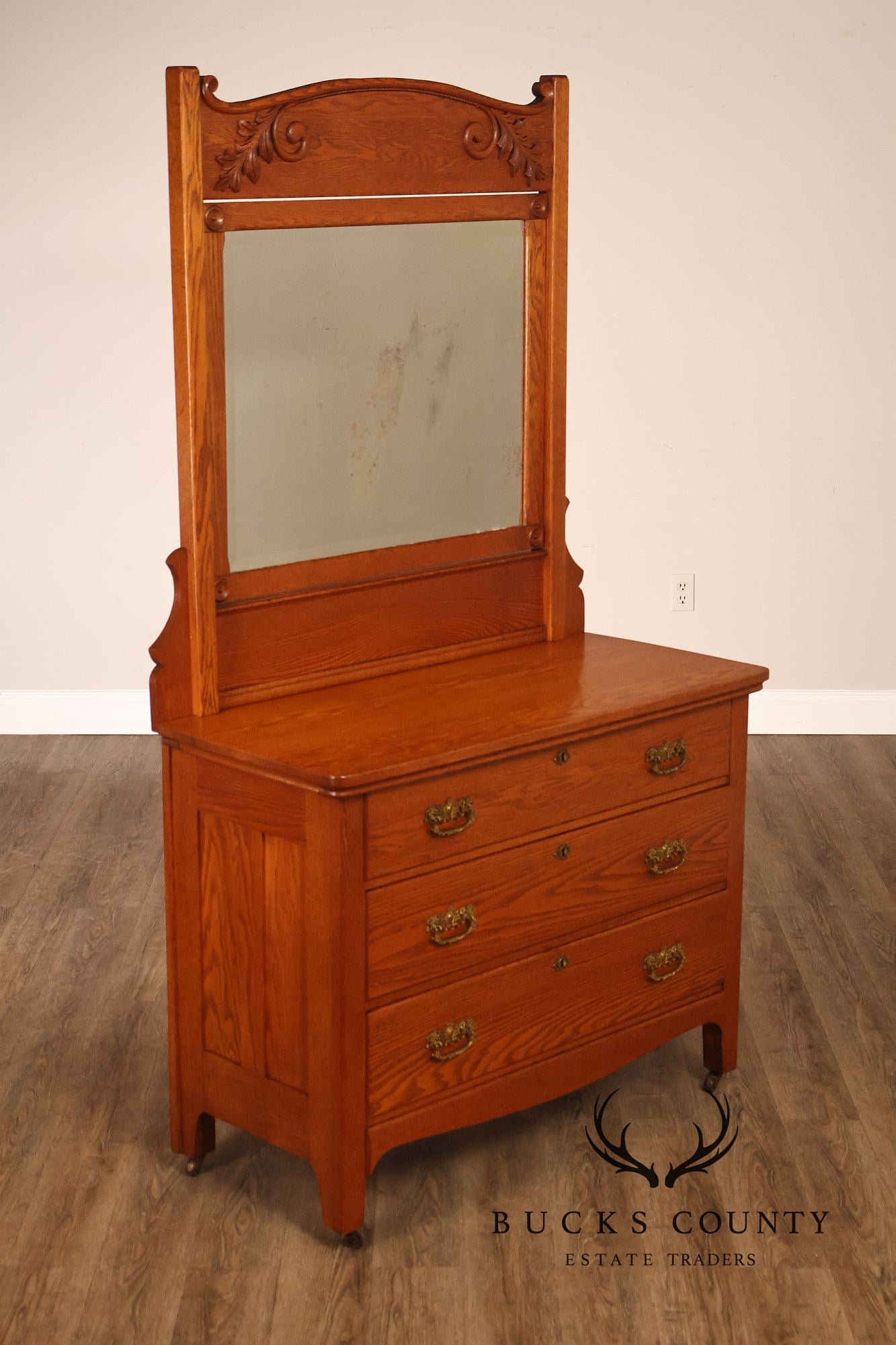Paine Furniture Renaissance Revival Oak Dresser with Mirror