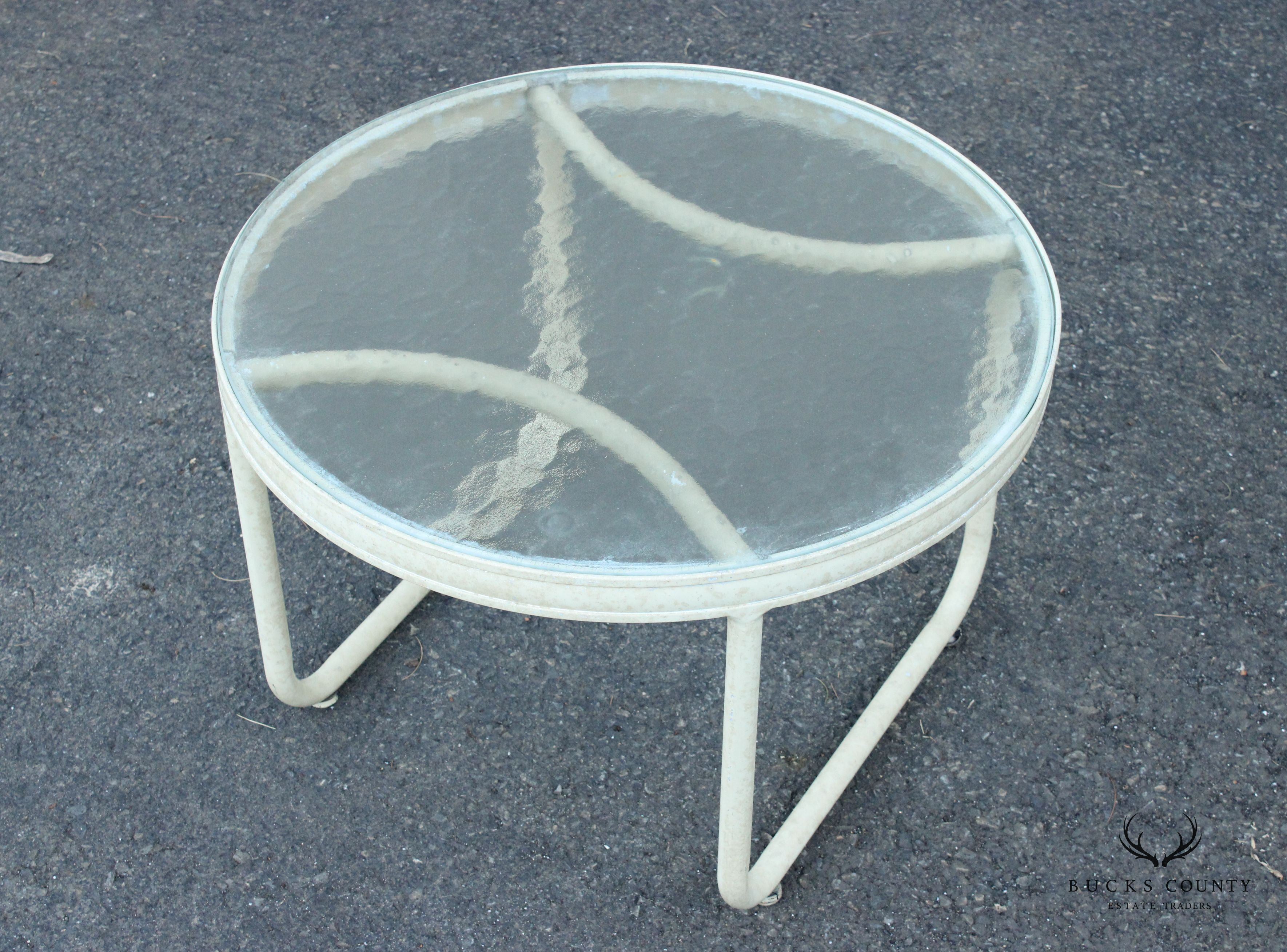 Mid Century Modern Round Glass Top Aluminum Outdoor Patio Side Table