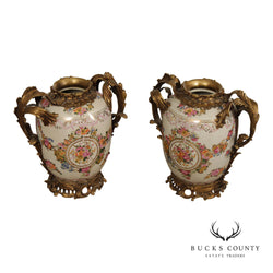 United Wilson Pair of Bronze Mounted Porcelain Vases