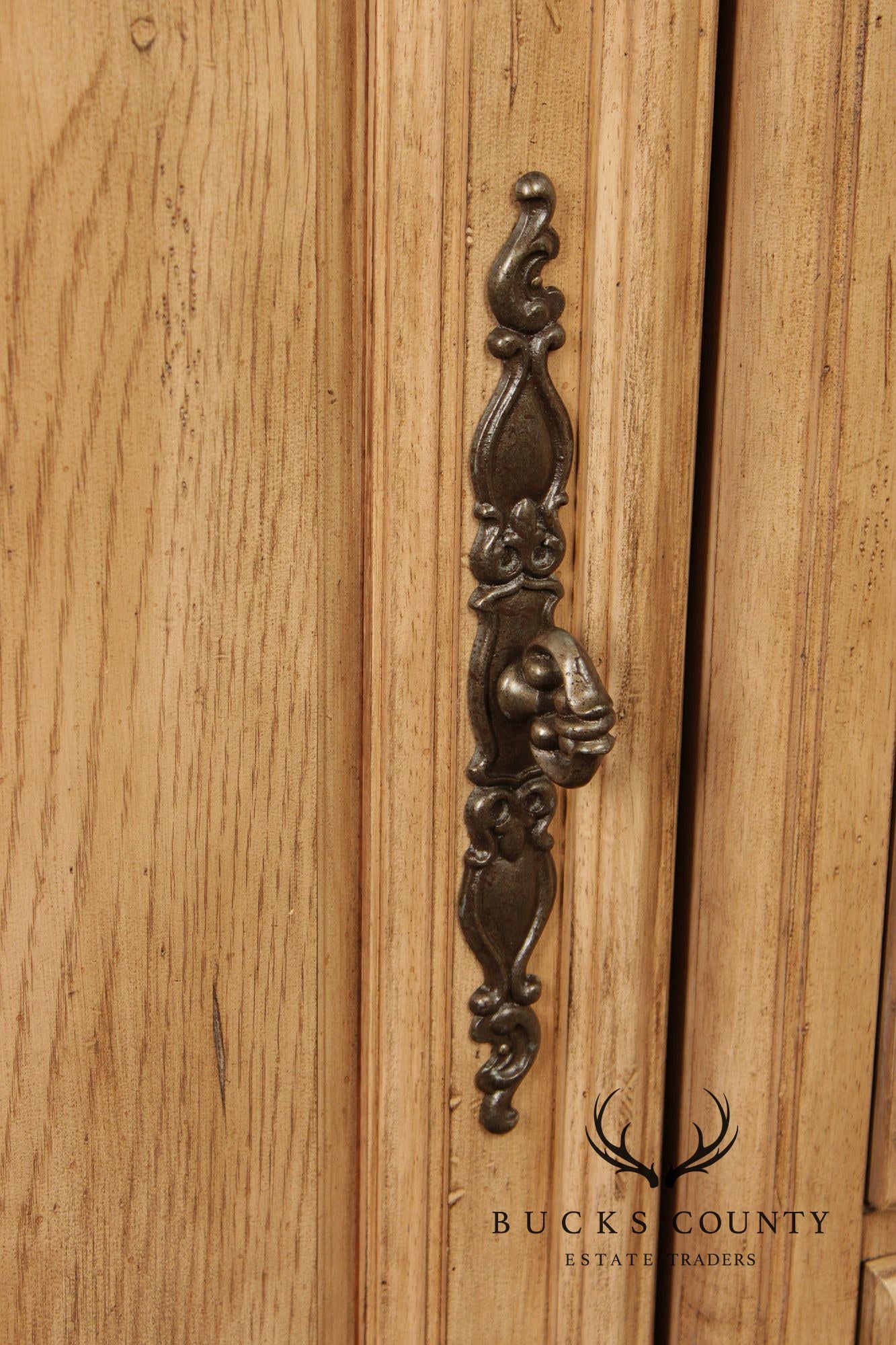 Bernhardt Tuscan Style Carved Cerused Oak Sideboard With Travertine Top