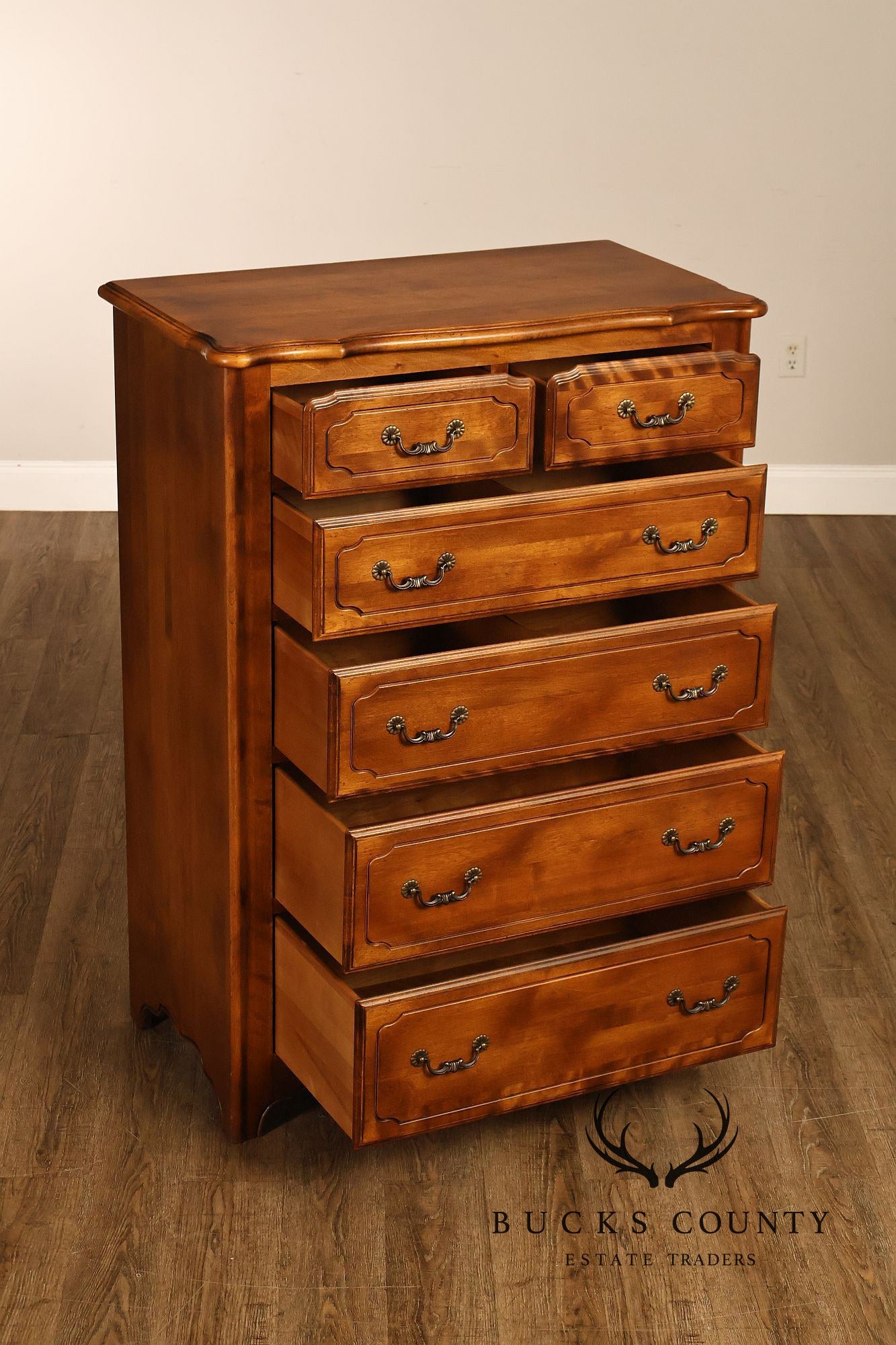 Ethan Allen Country French Maple And Birchwood Six Drawer High Chest