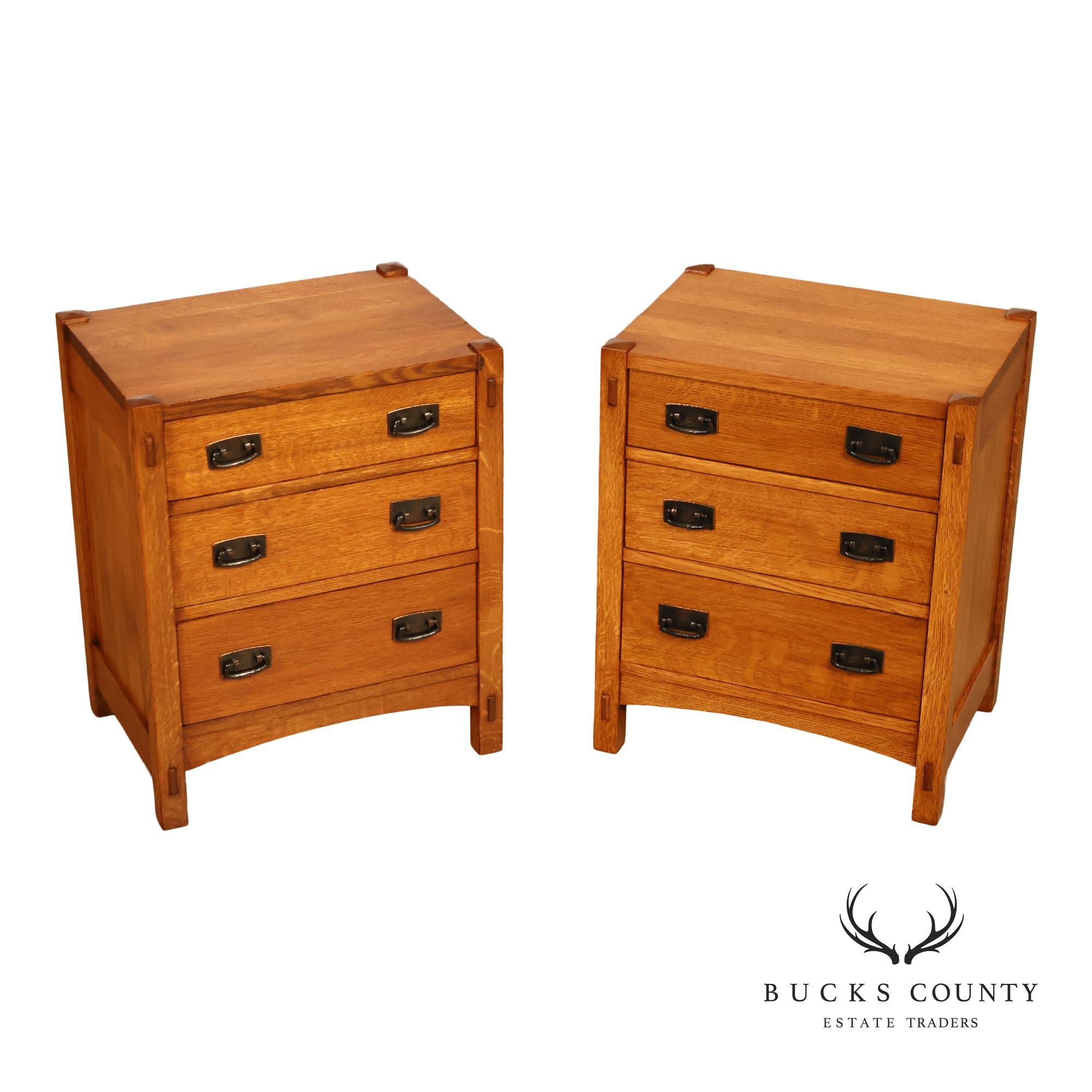 Stickley Mission Collection Pair of Oak Three-Drawer Nightstands