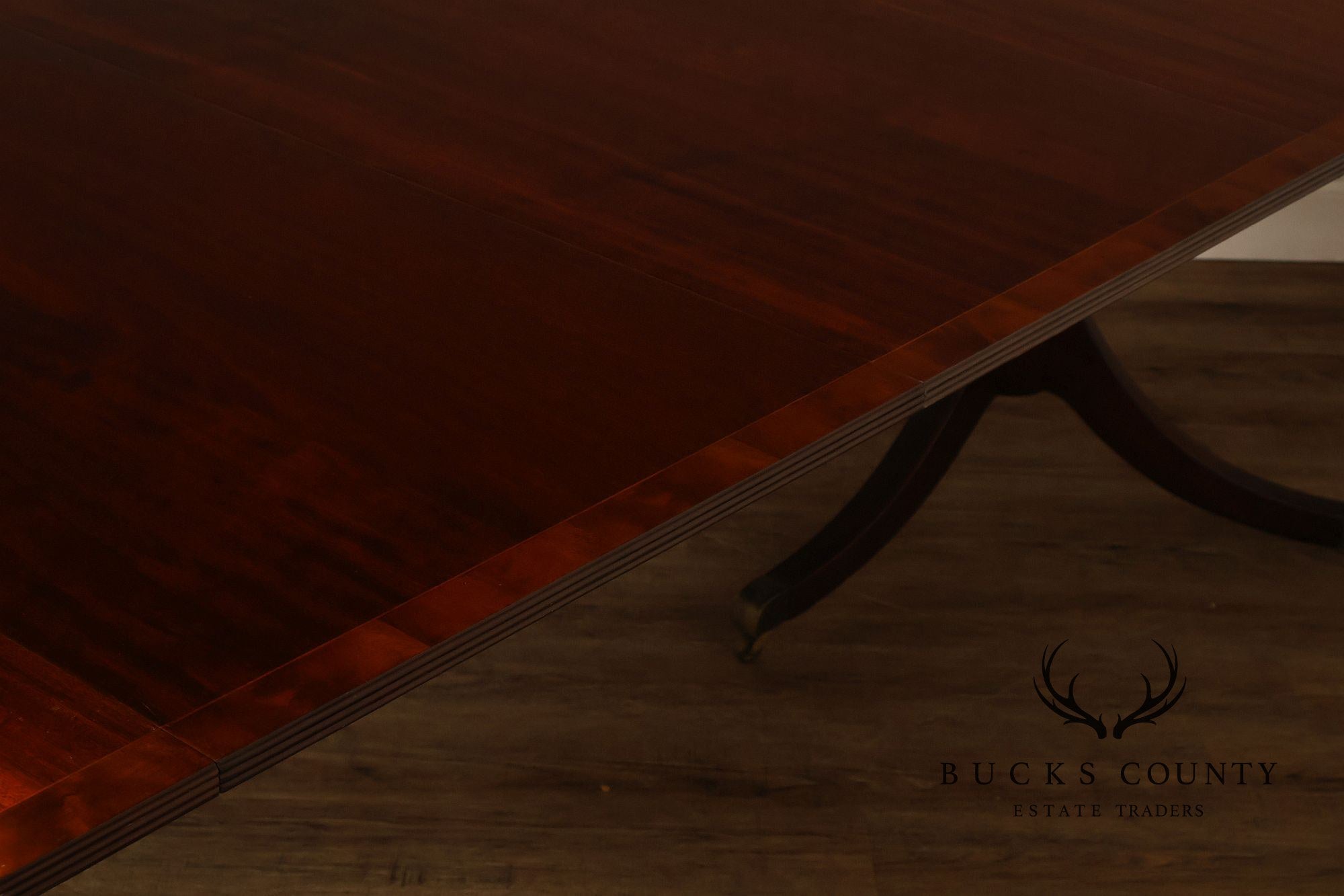 Regency Style Banded Mahogany Double Pedestal Dining Table With 2 Leaves