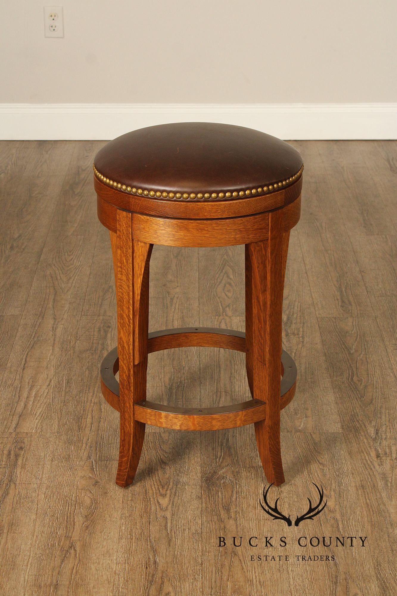 Stickley Mission Collection Oak and Leather Swivel Stool