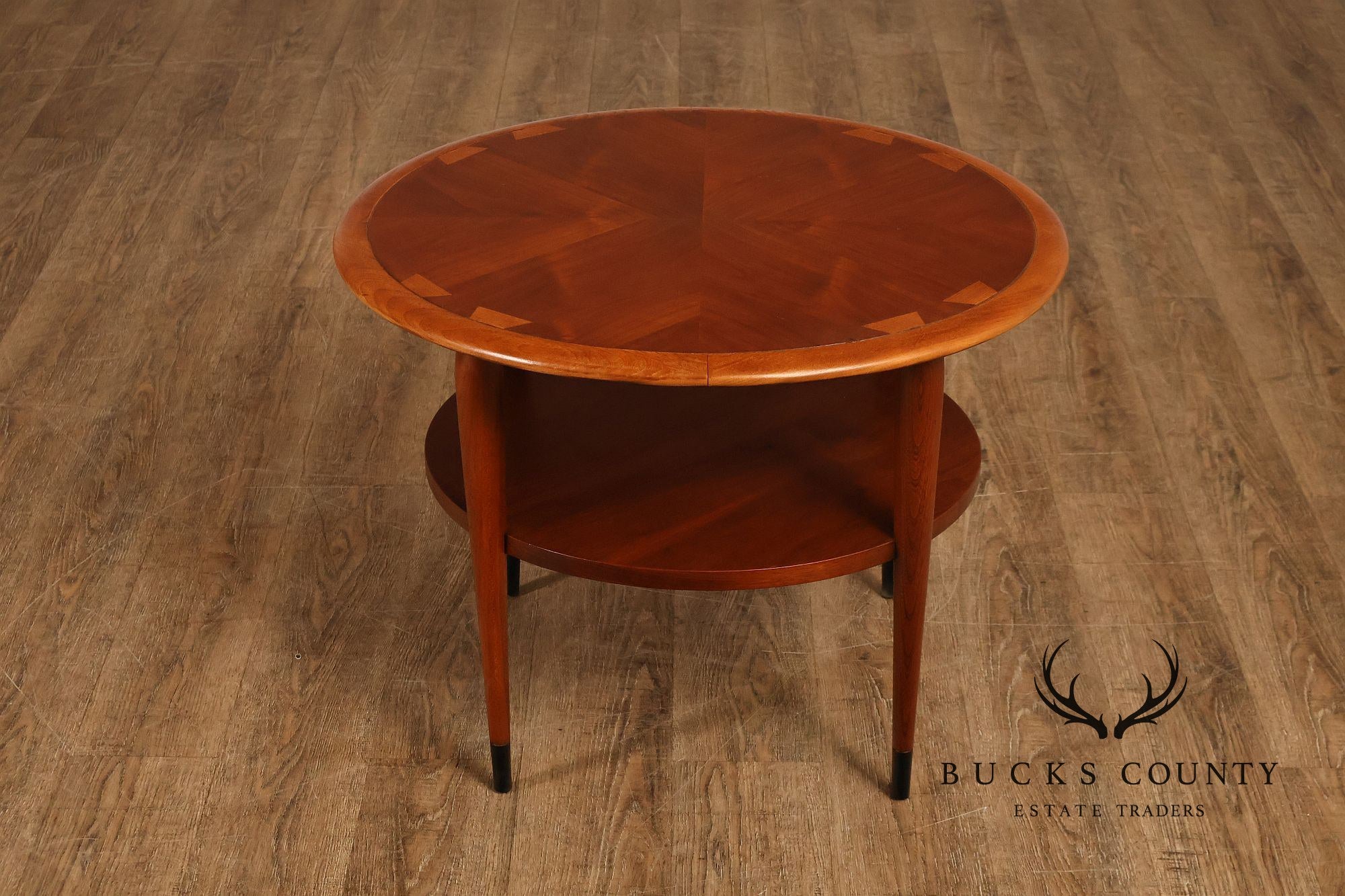 Lane Acclaim Mid Century Modern Walnut And Oak Round Two-Tier Side Table