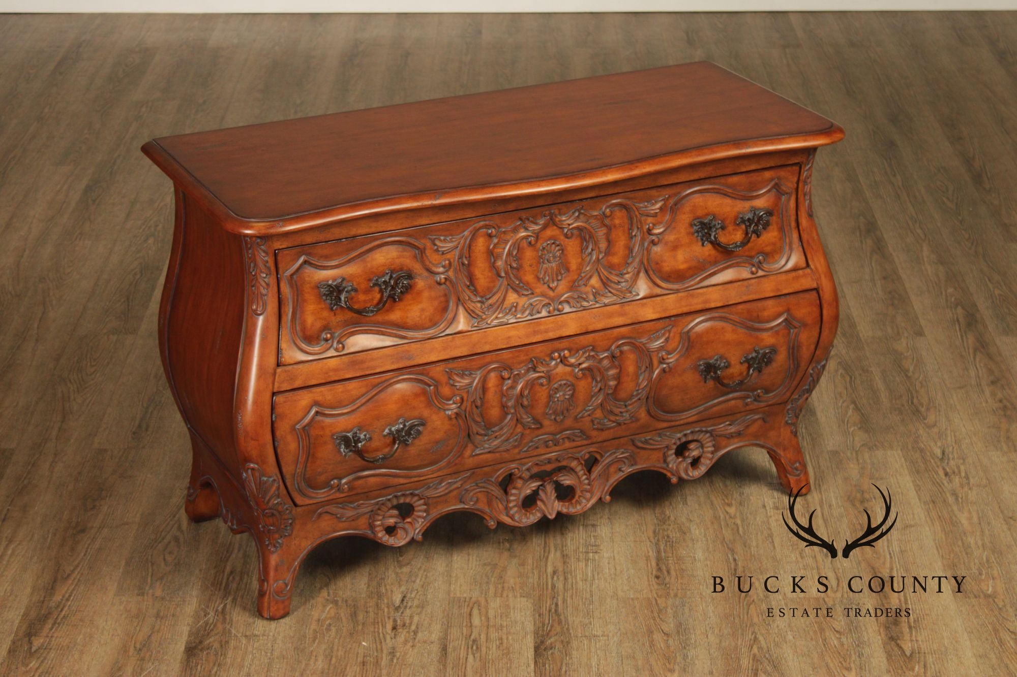 Century Furniture 'Coeur de France' Pair of Carved Cherry Bombe Chests