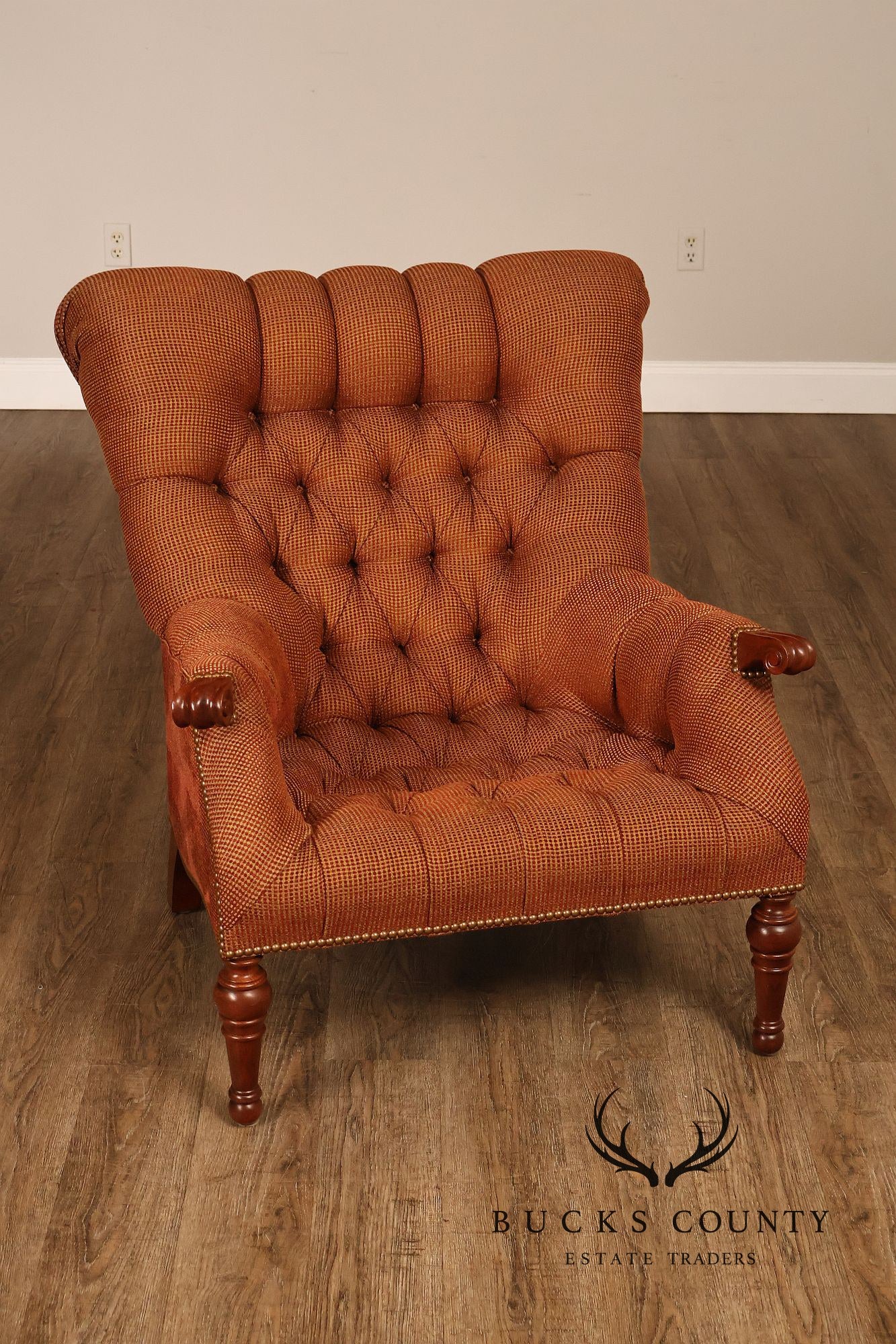 Stickley Leopold Wingback Upholstered Tufted Chair And Ottoman