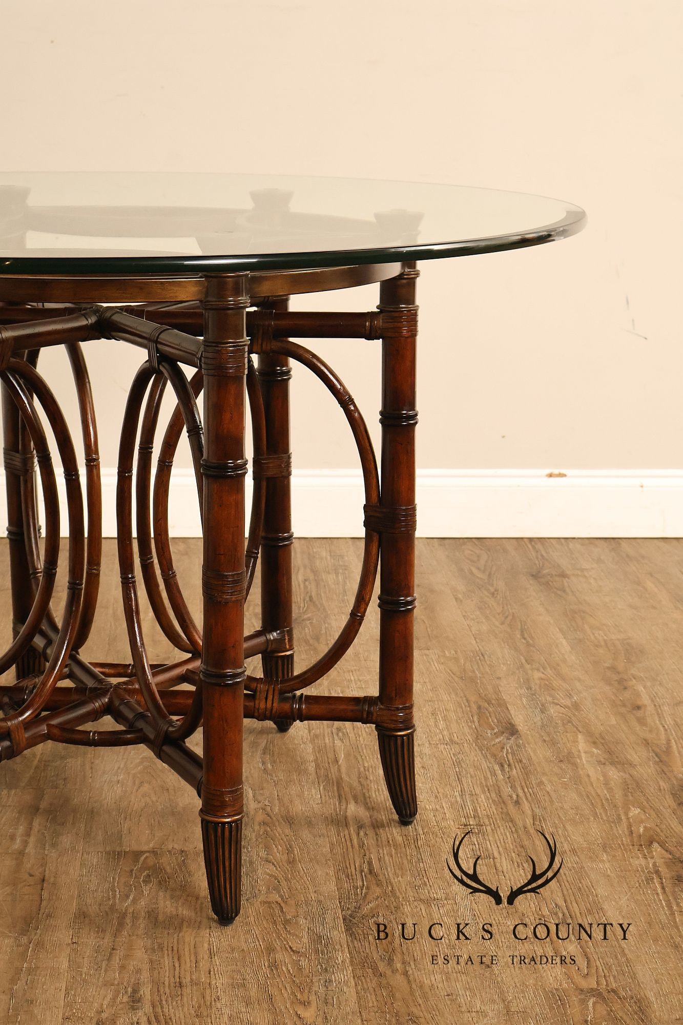 Faux Bamboo Base 48" Round Glass Top Dining Table