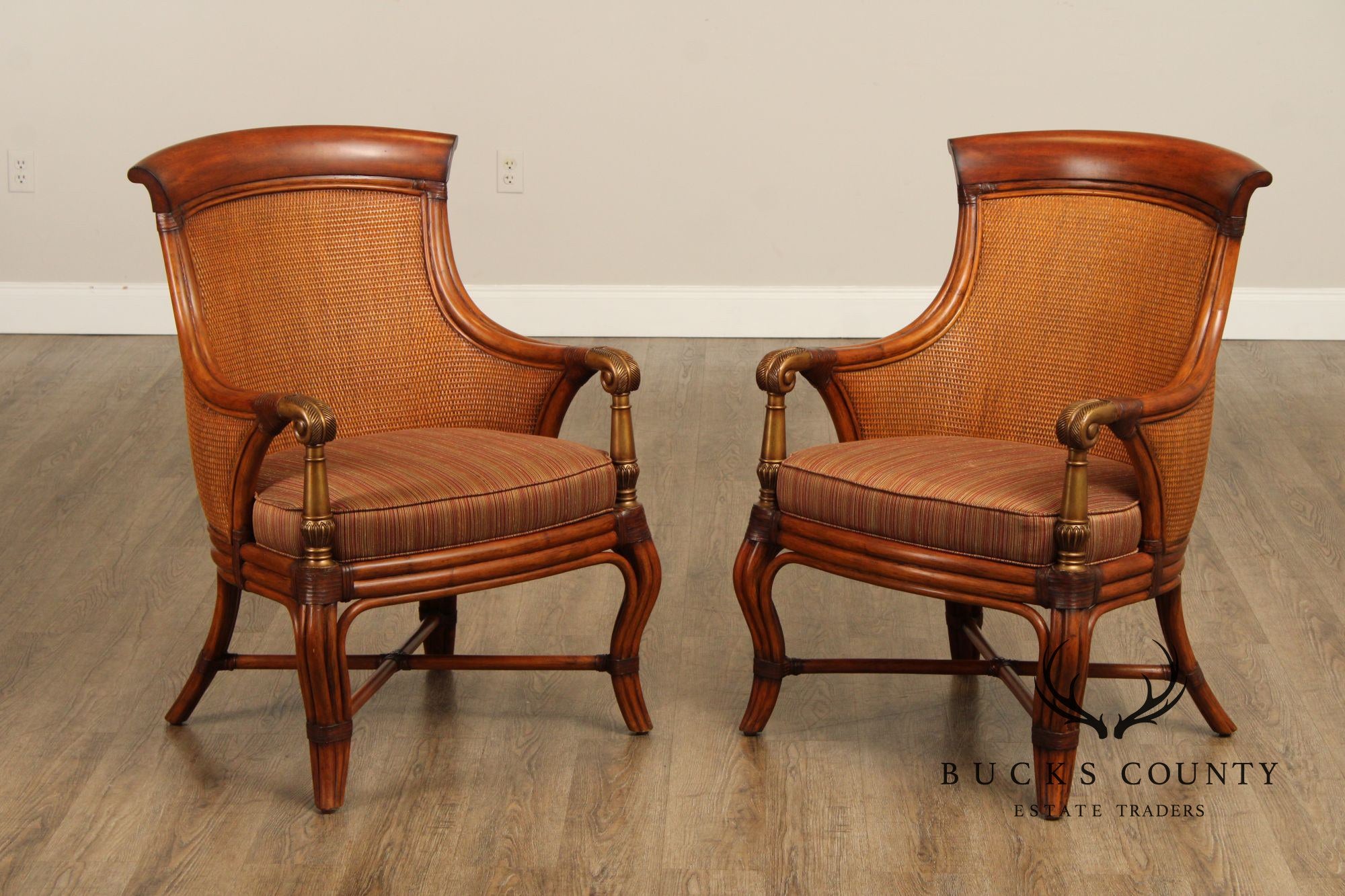 Ethan Allen British Colonial Style Pair of 'Bermuda' Armchairs