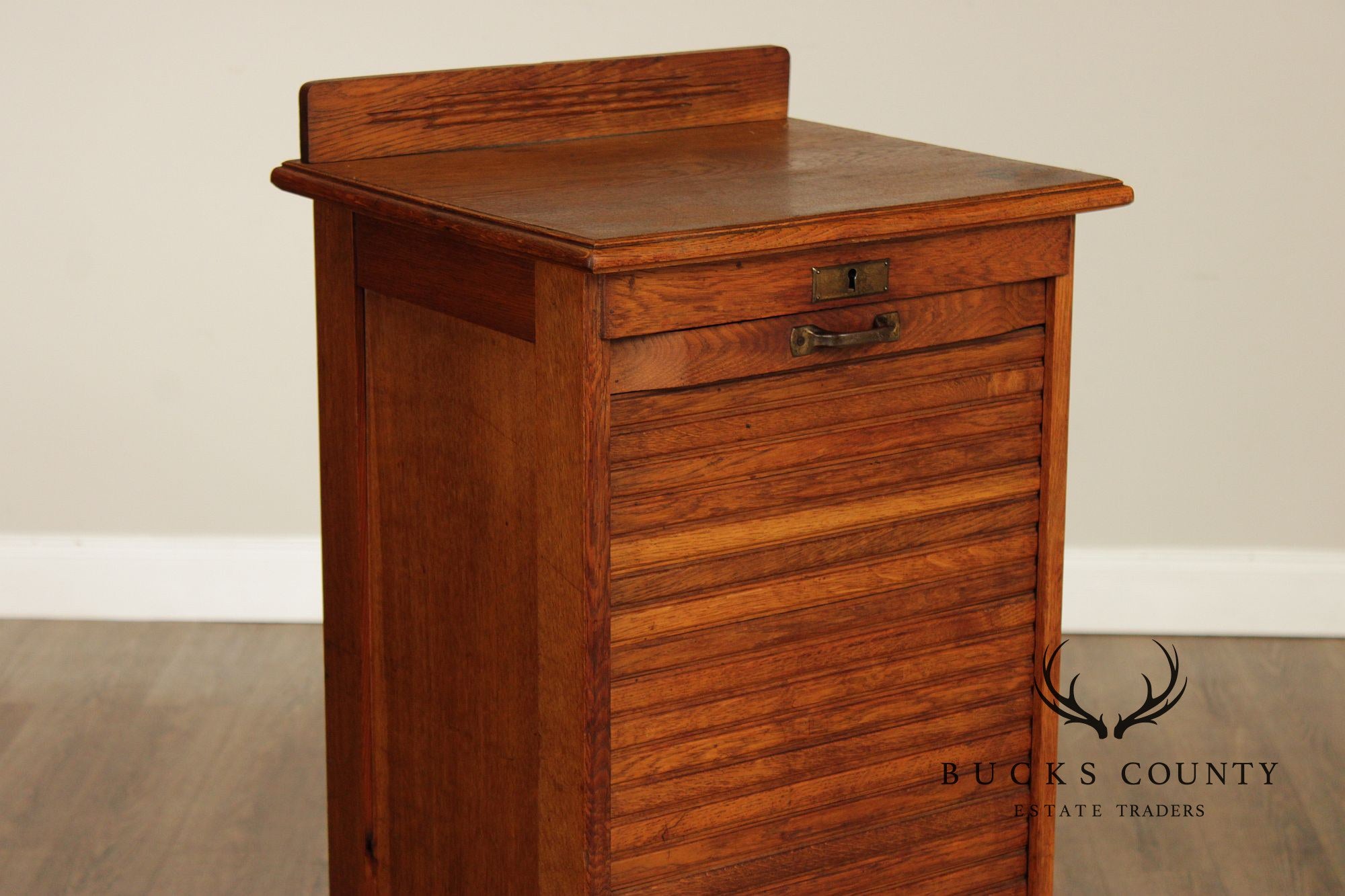 Antique Arts & Crafts Oak Tambour File Cabinet