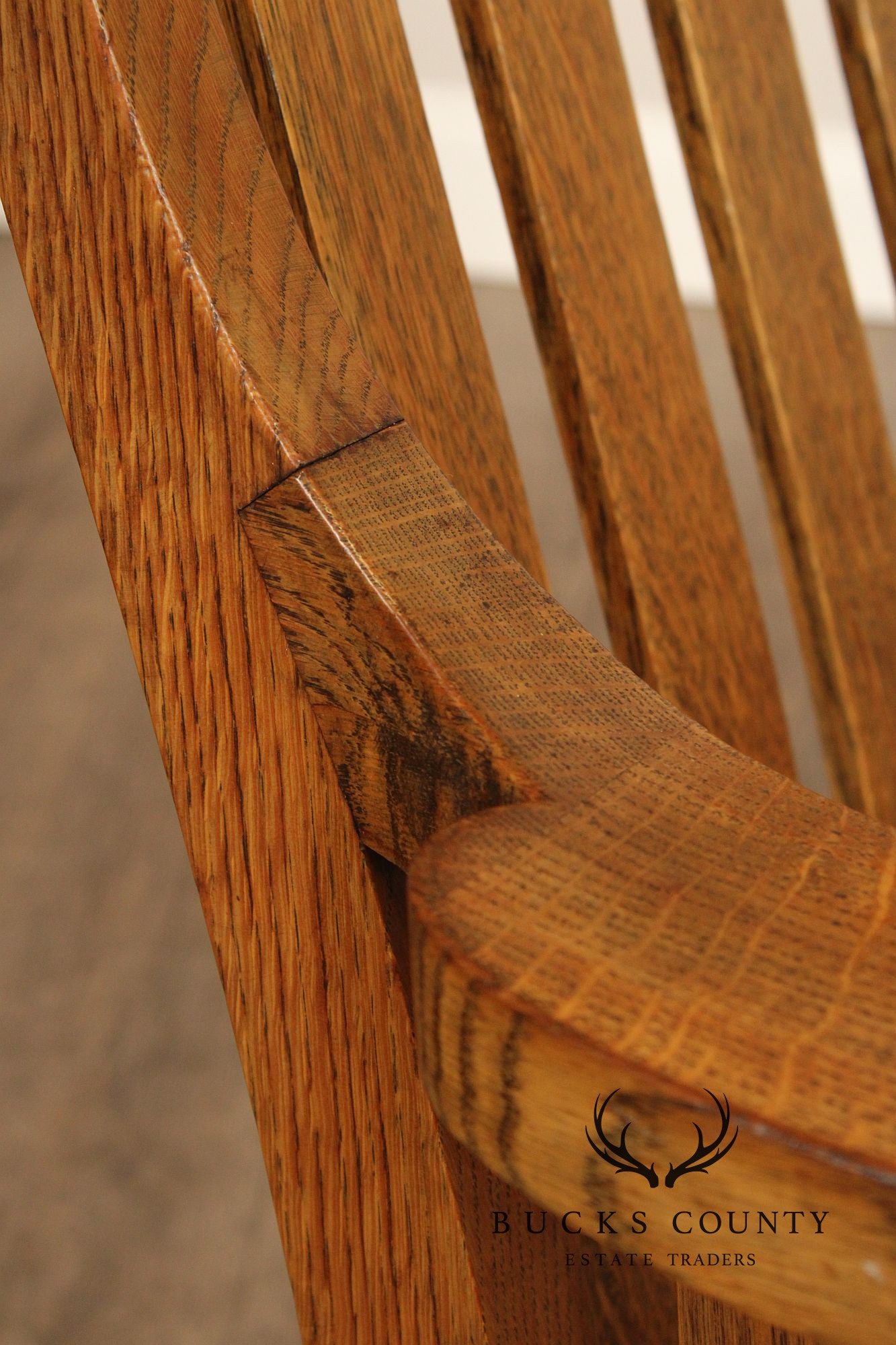 Antique Arts & Crafts Slatted Oak Rocker