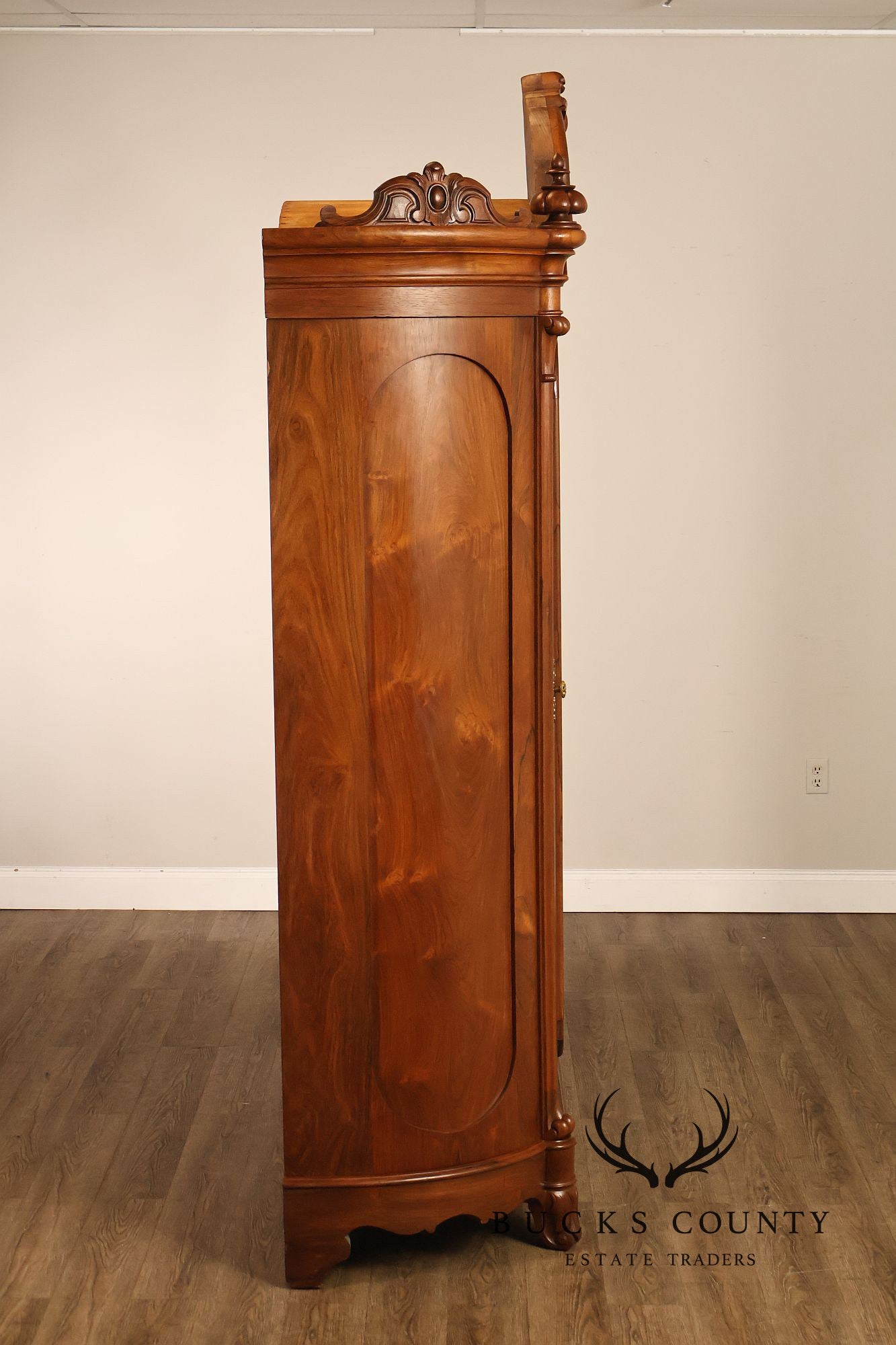 Antique Renaissance Revival Louis XV Style Carved Walnut Mirrored Armoire