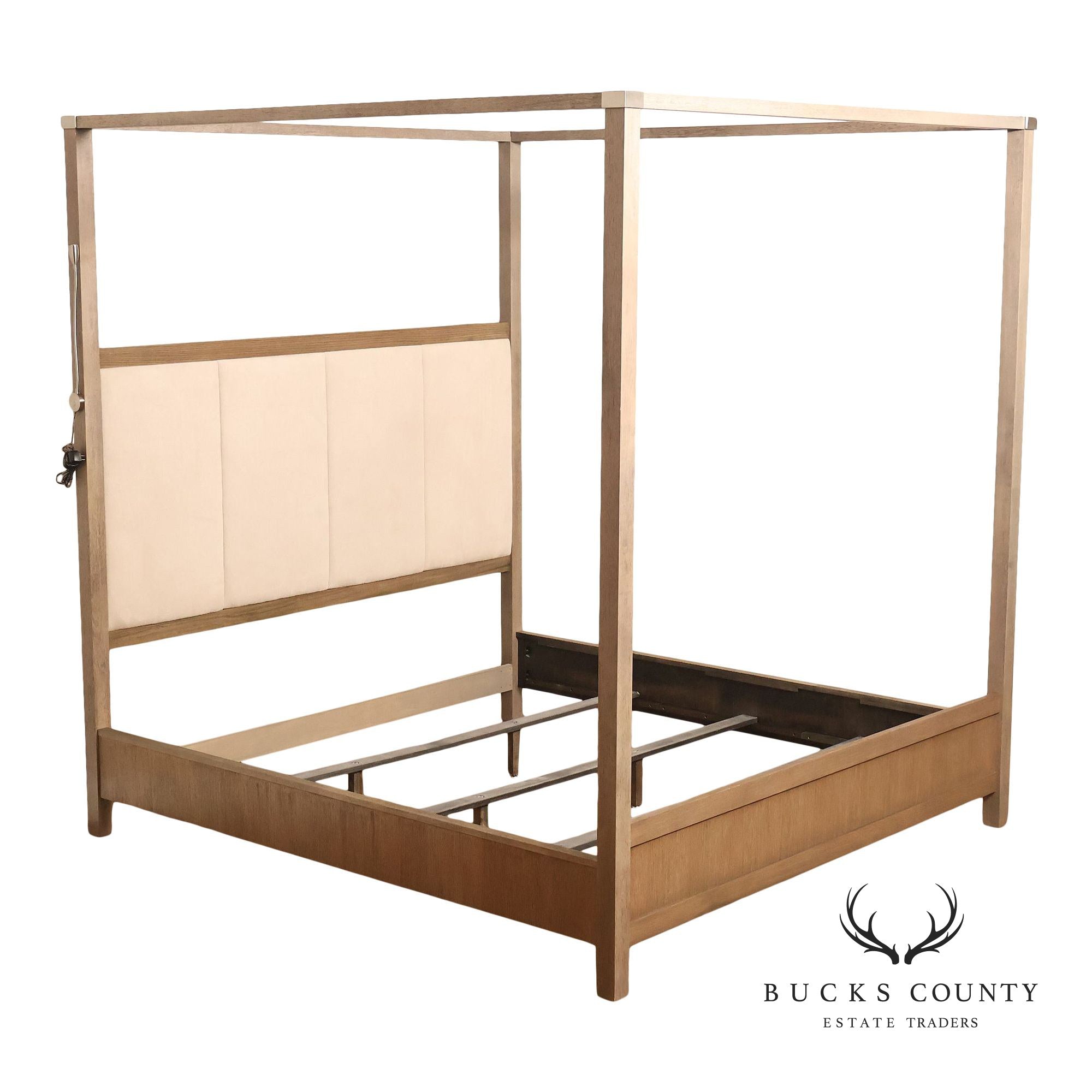 Rachel Ray Home By Legacy Classic Modern King Size Canopy Poster Bed With Upholstered Headboard