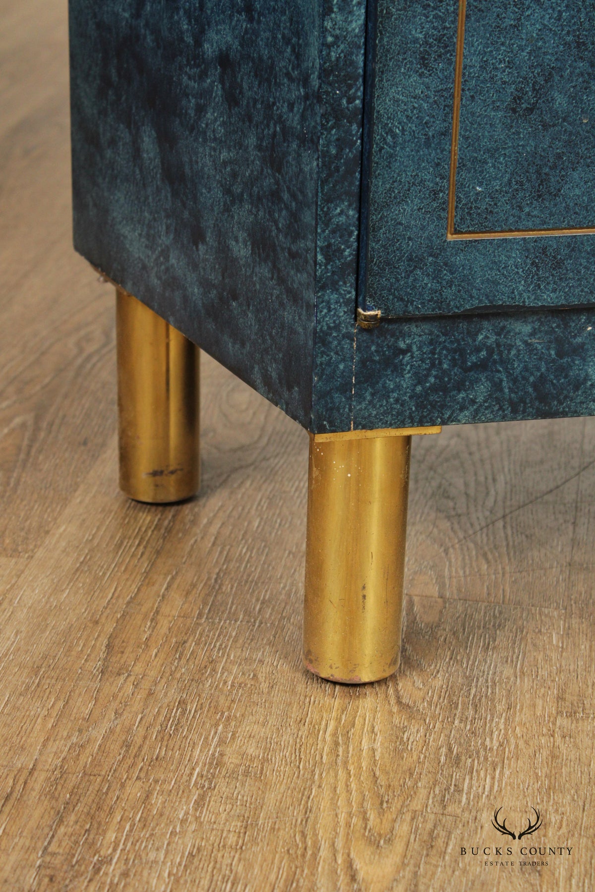 Hollywood Regency Blue Lacquered and Brass Sideboard