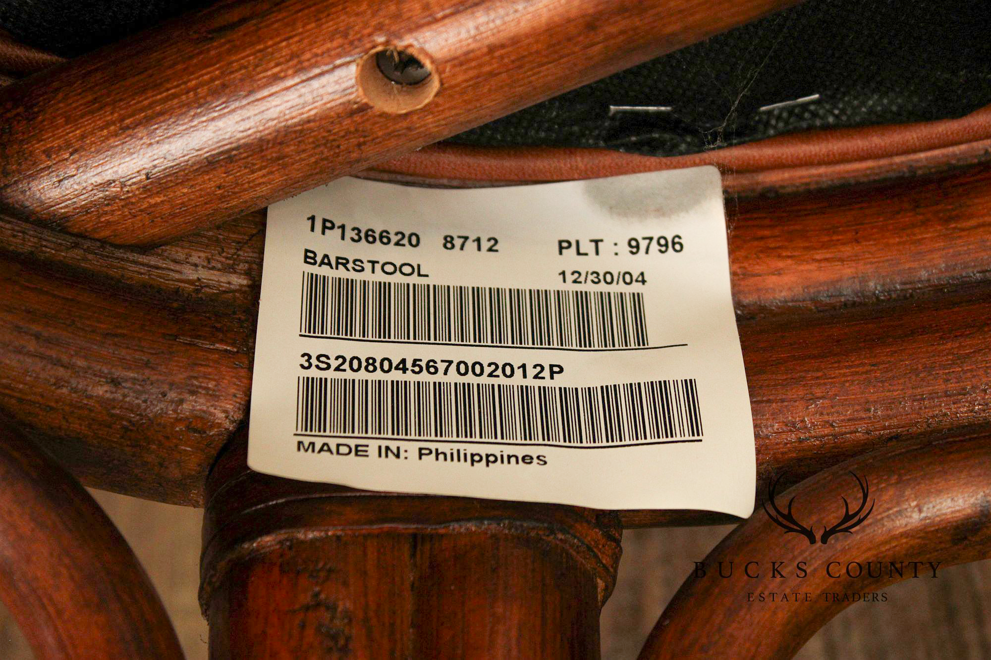 Pair Of Ethan Allen Leather And Rattan Bar Stools