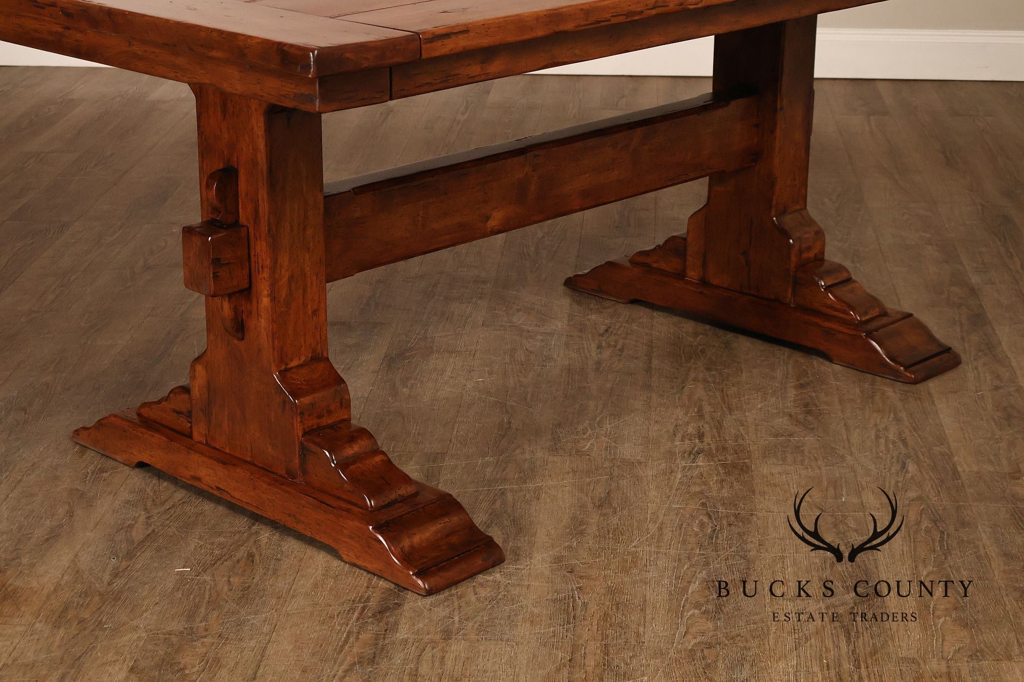 Bausman Farmhouse Trestle Dining Table With 2 Leaves