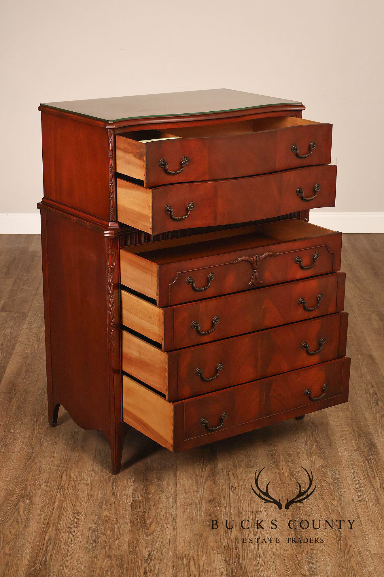 1940;s French Style Flame Mahogany Serpentine Chest-On-Chest