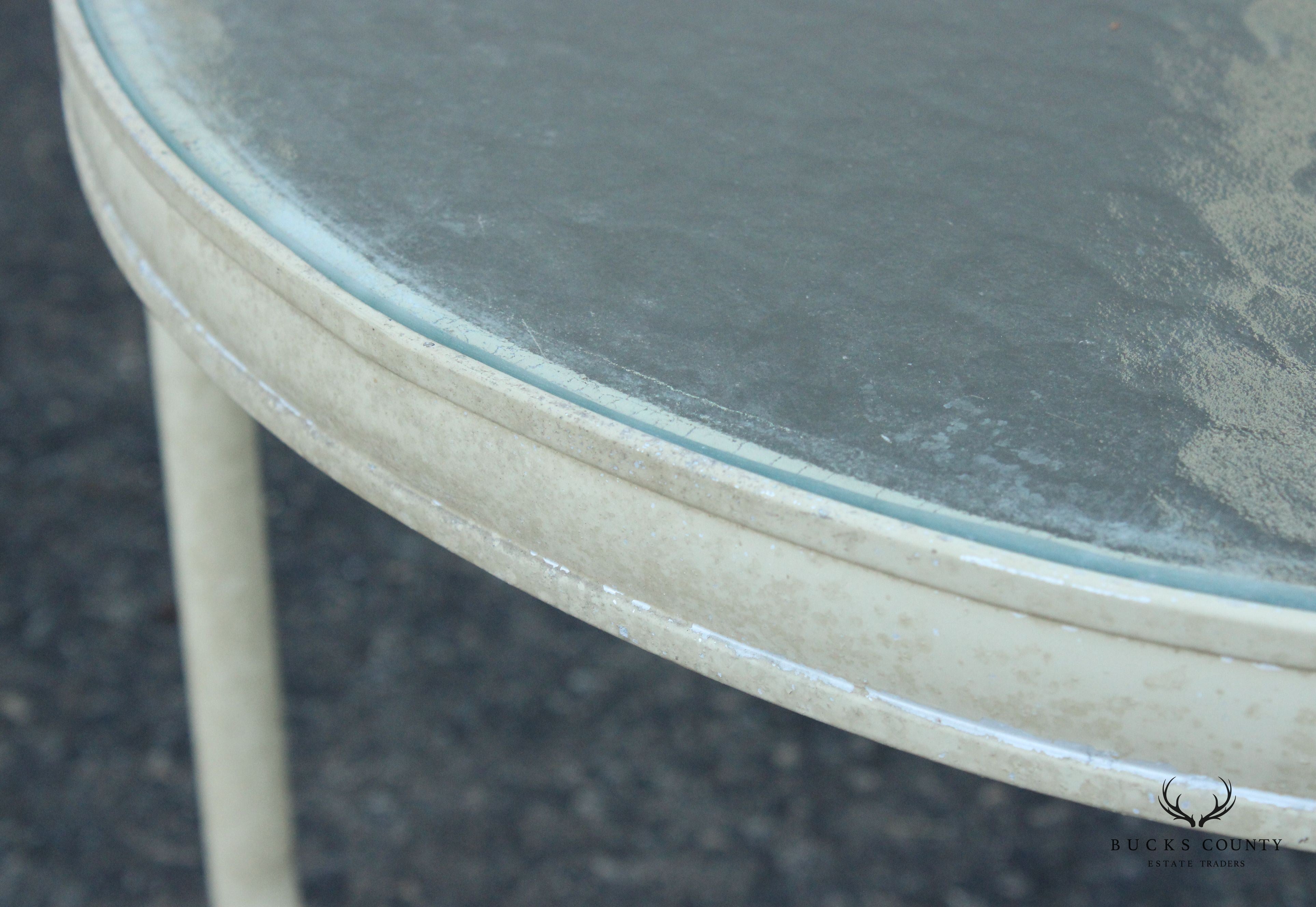 Mid Century Modern Round Glass Top Aluminum Outdoor Patio Side Table