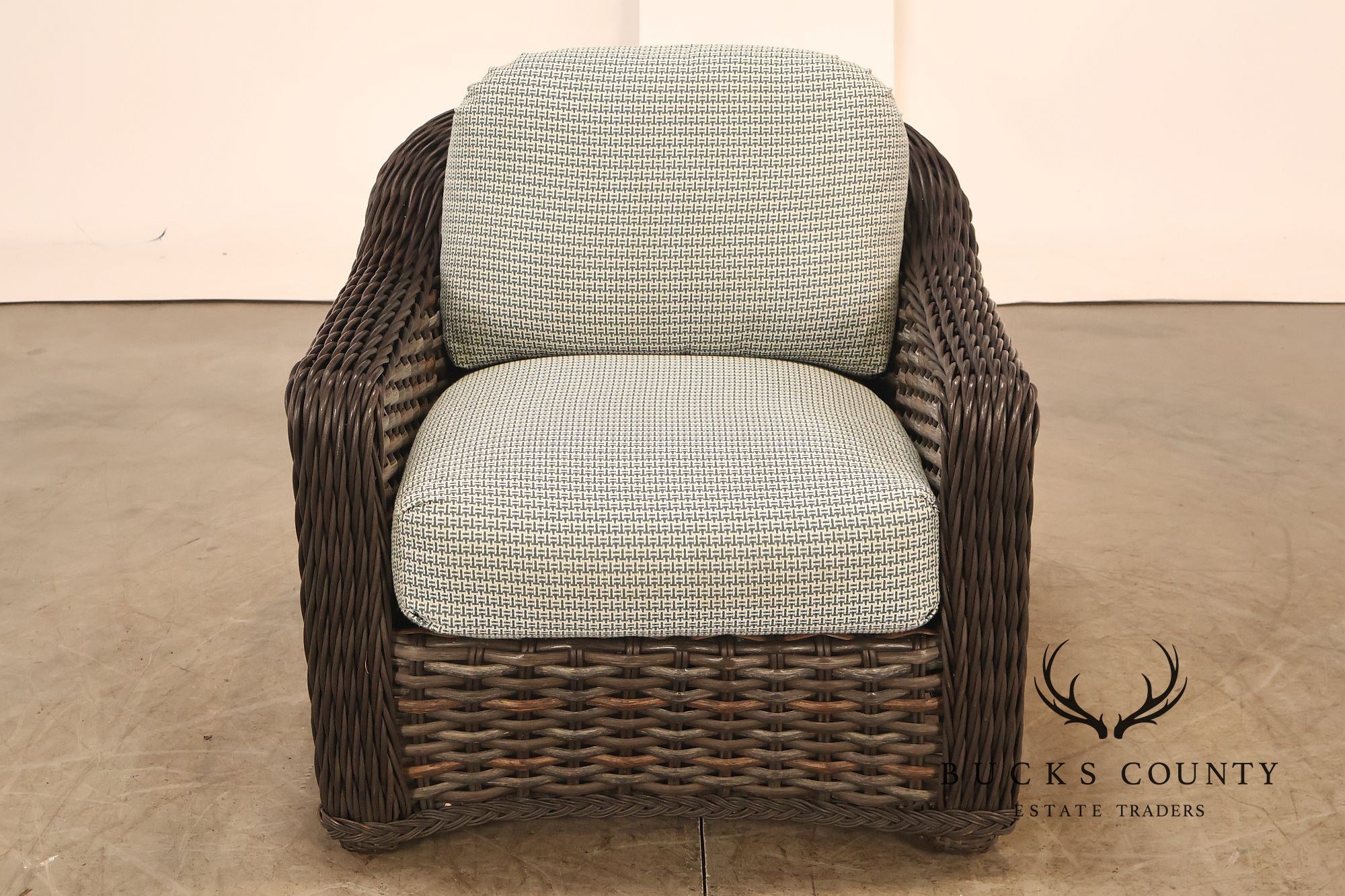 Lane Venture Pair Of Woven Wicker Outdoor Lounge Club Chairs With Cushions