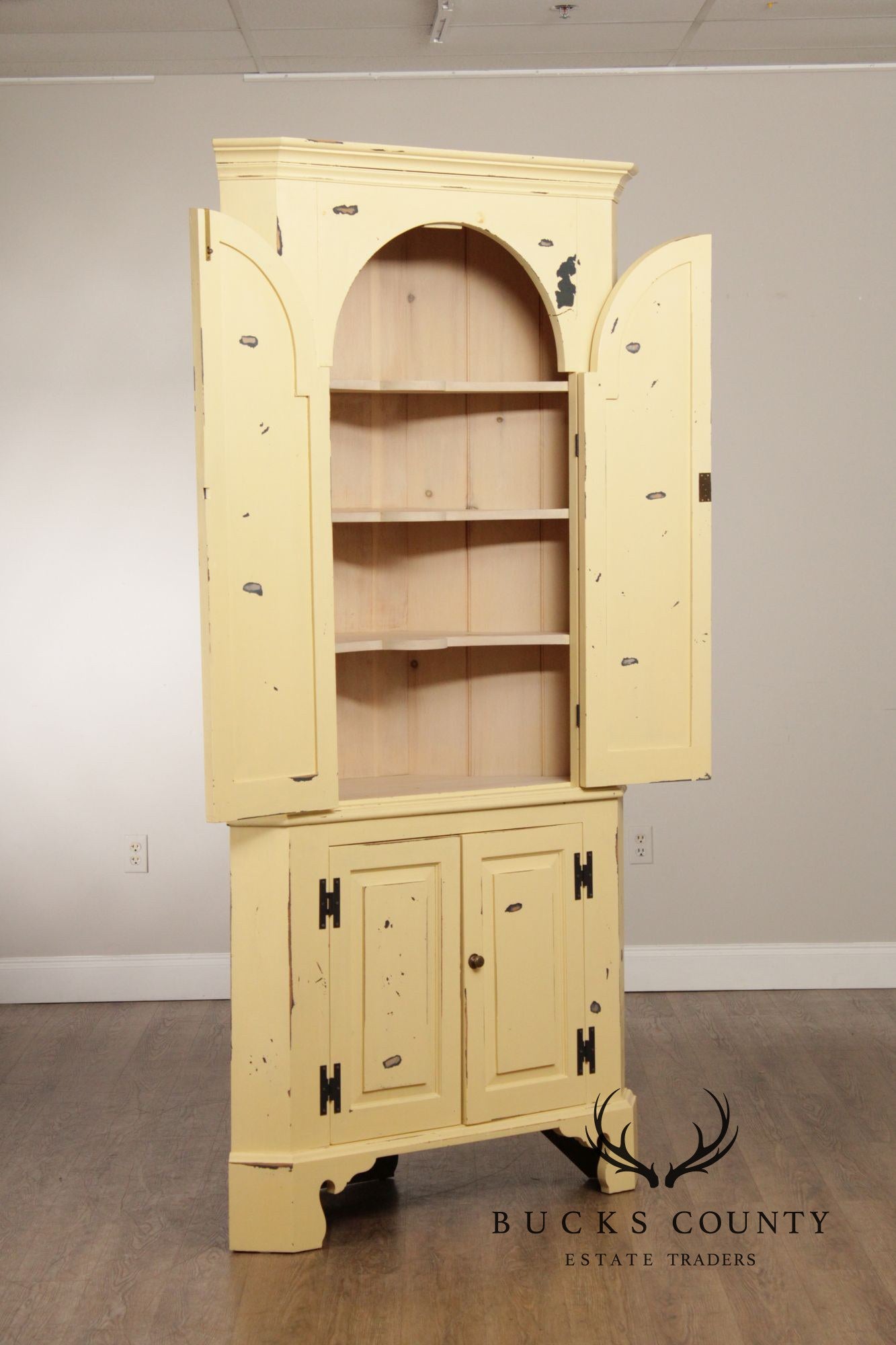 K. Alan Styer Benchmade Cream Painted Pine Corner Cupboard