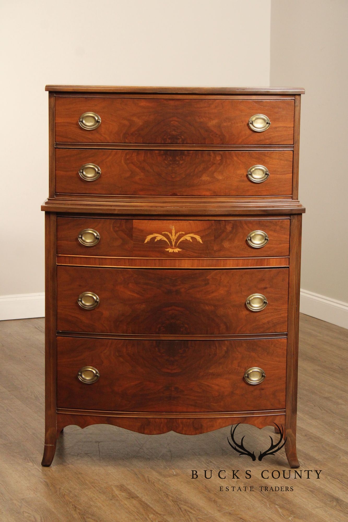 1940's Hepplewhite Style Inlaid Walnut Chest on Chest