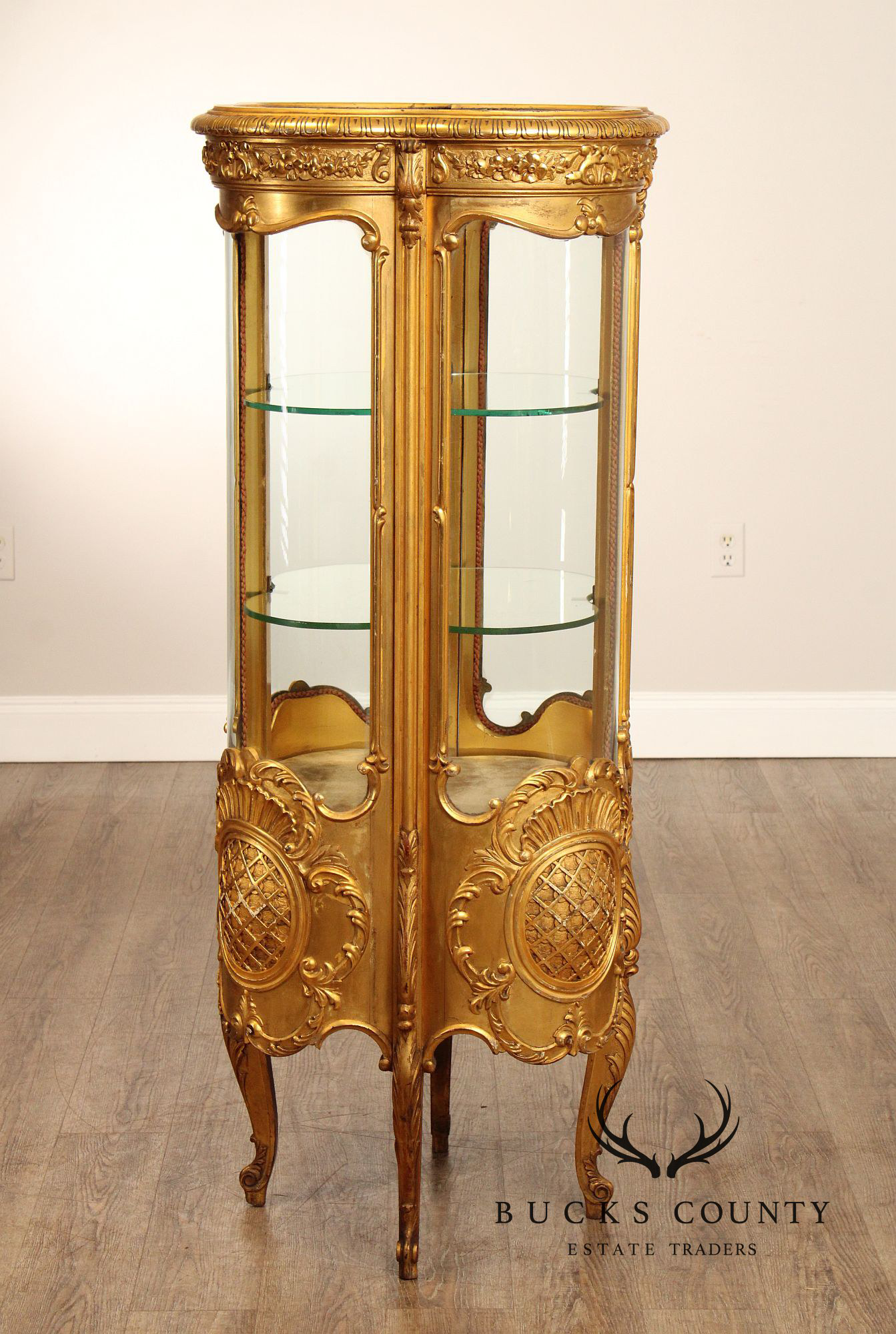 Rococo Style Giltwood Curio Cabinet With Glass Panels