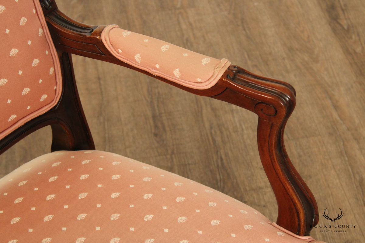 French Louis XV Style Carved Walnut Fauteuil Armchair
