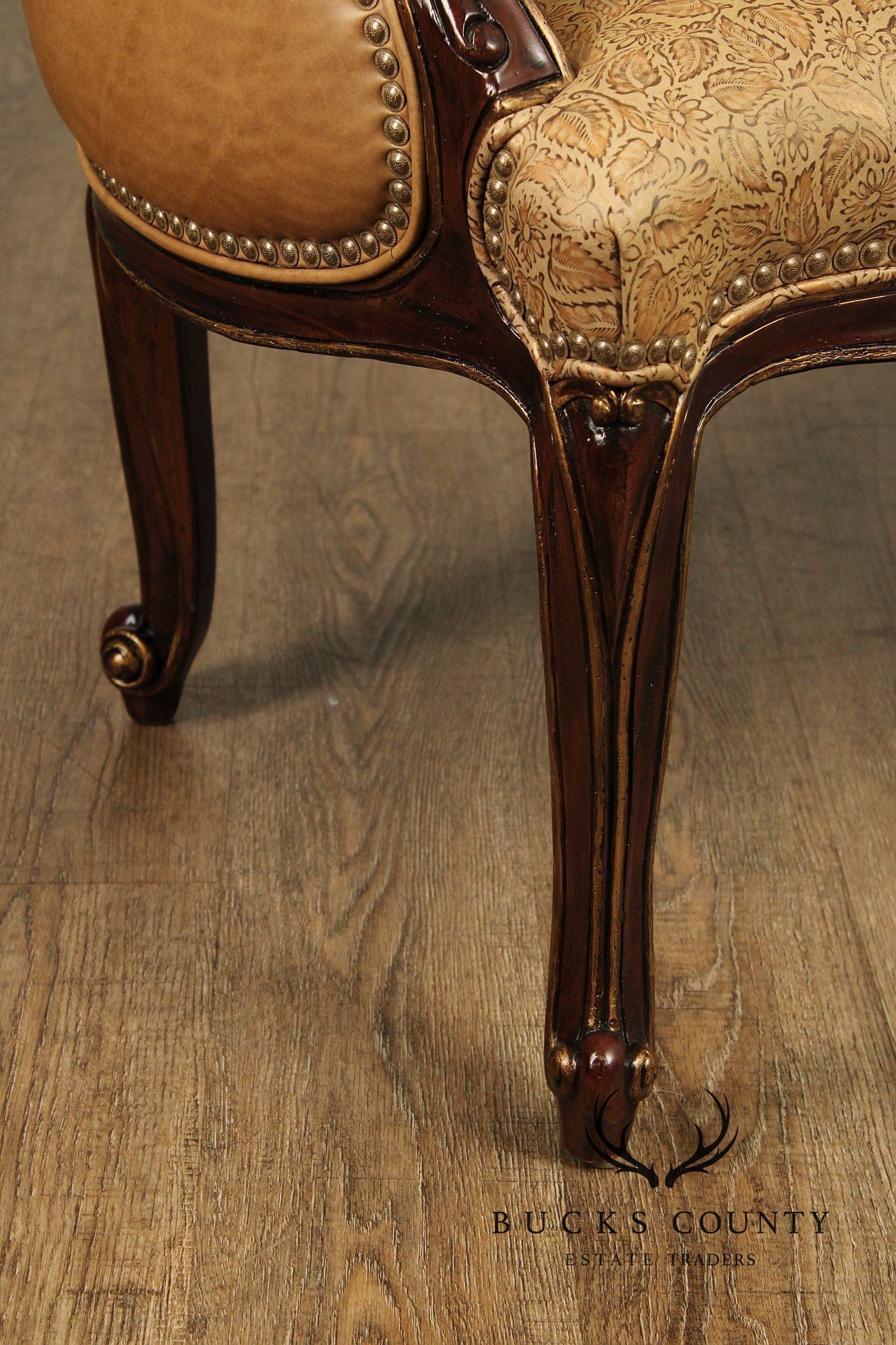 French Louis XV Style Mahogany And Embossed Leather Settee