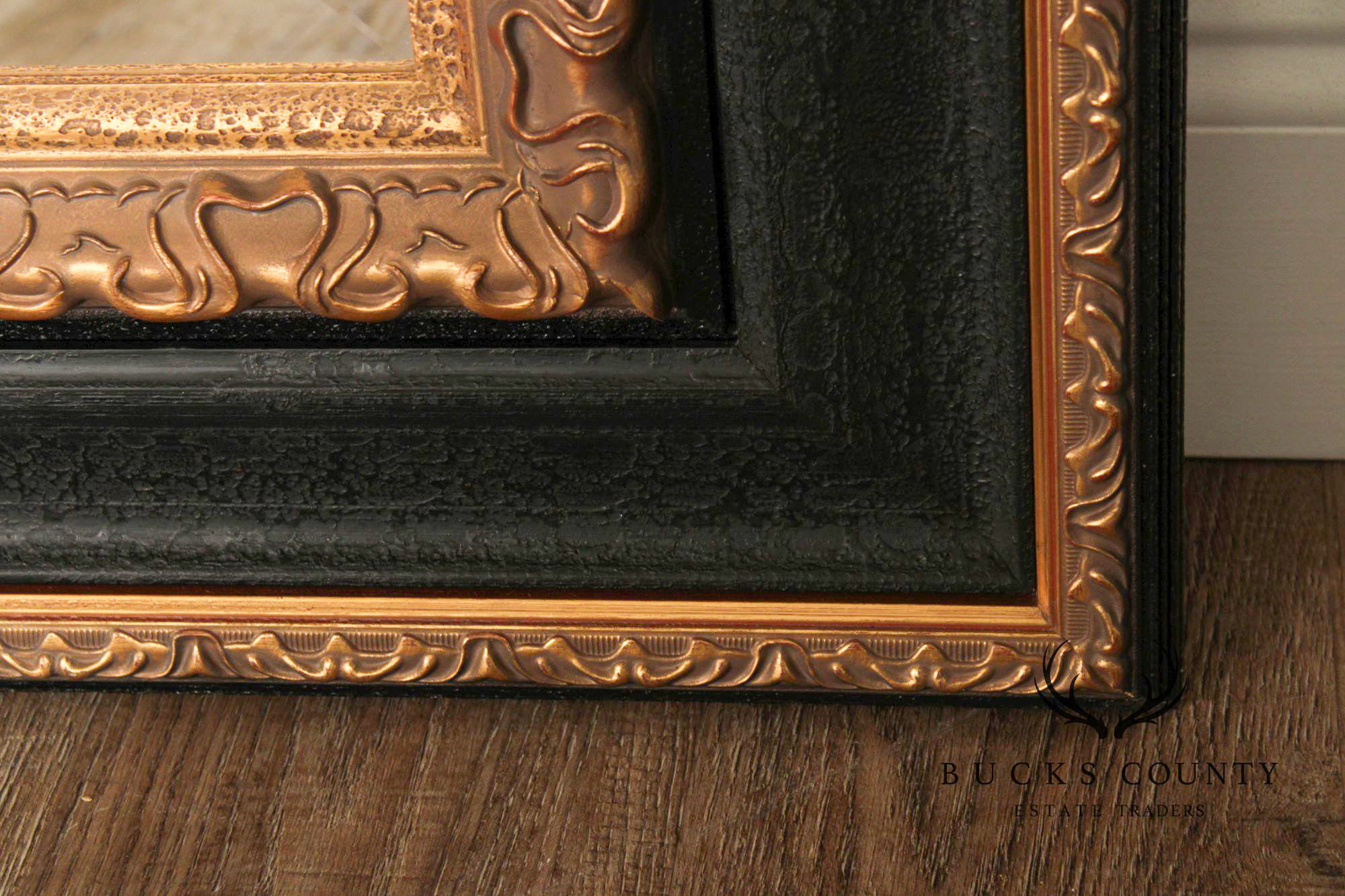 Vintage Ebonized and Partial Gilt Wall Mirror