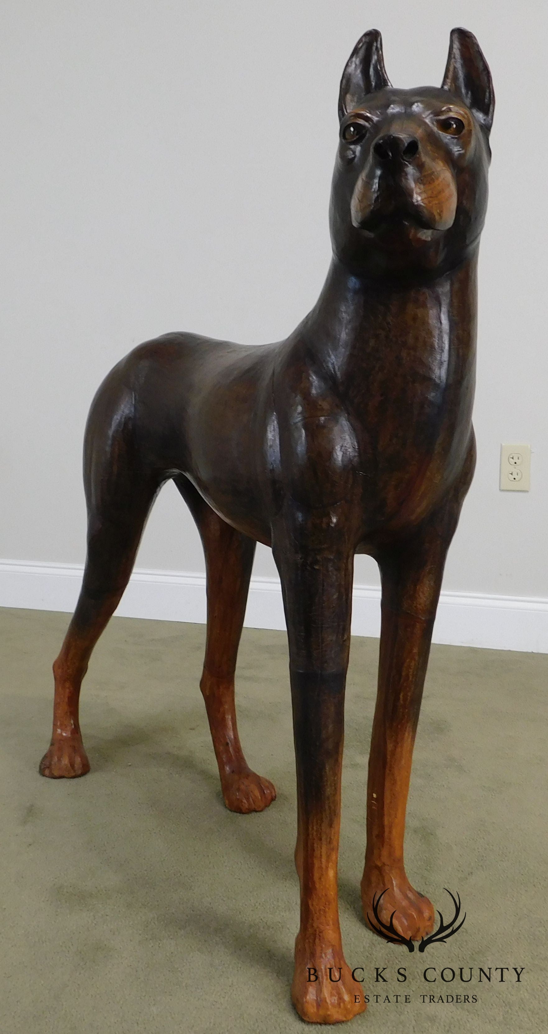 Life Size Leather Wrapped Doberman Pinscher Dog Statue