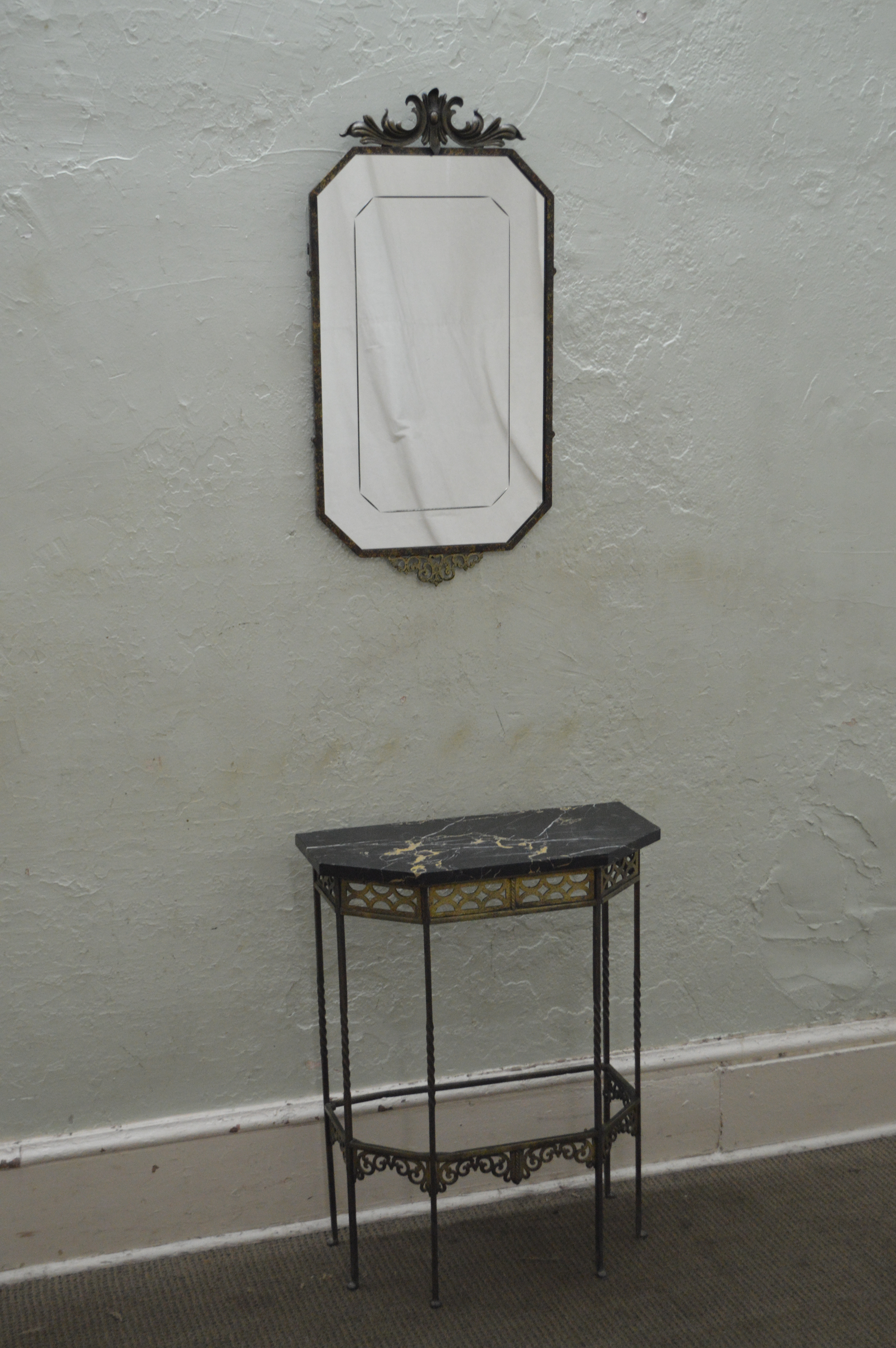 1930s Bronze & Iron Marble Top Console w/ Mirror (possible Oscar Bach)