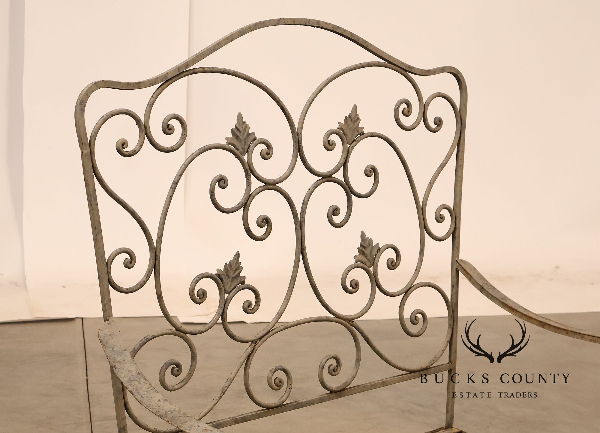 Vintage Wrought Iron Garden Bench With Scrollwork Back