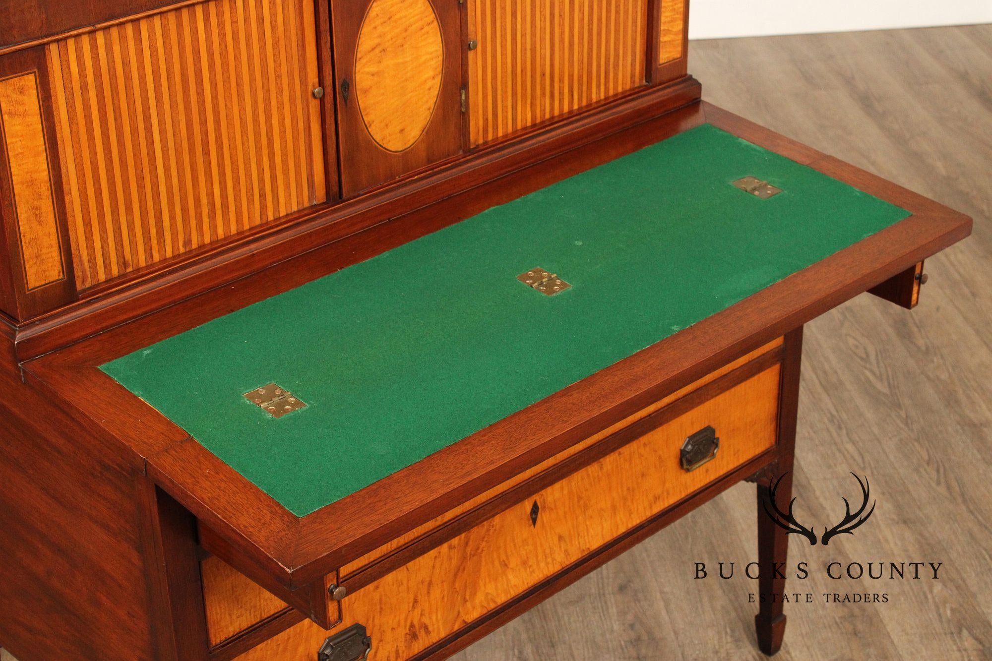 Federal Style Inlaid Mahogany And Tiger Maple Tambour Door Writing Desk