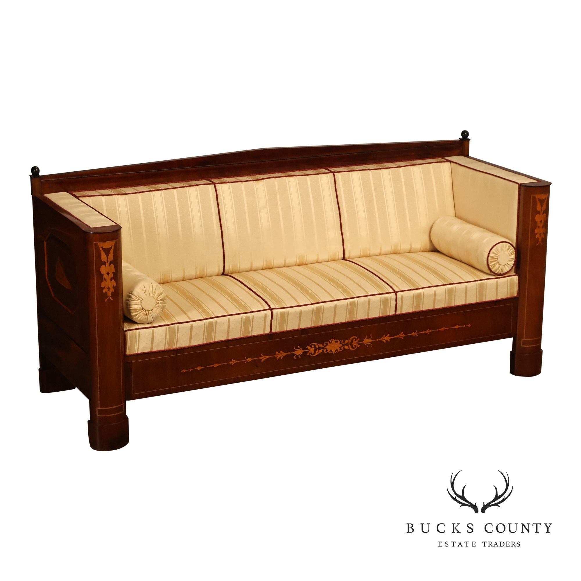 Biedermeier Style Antique Inlaid Mahogany Box Sofa