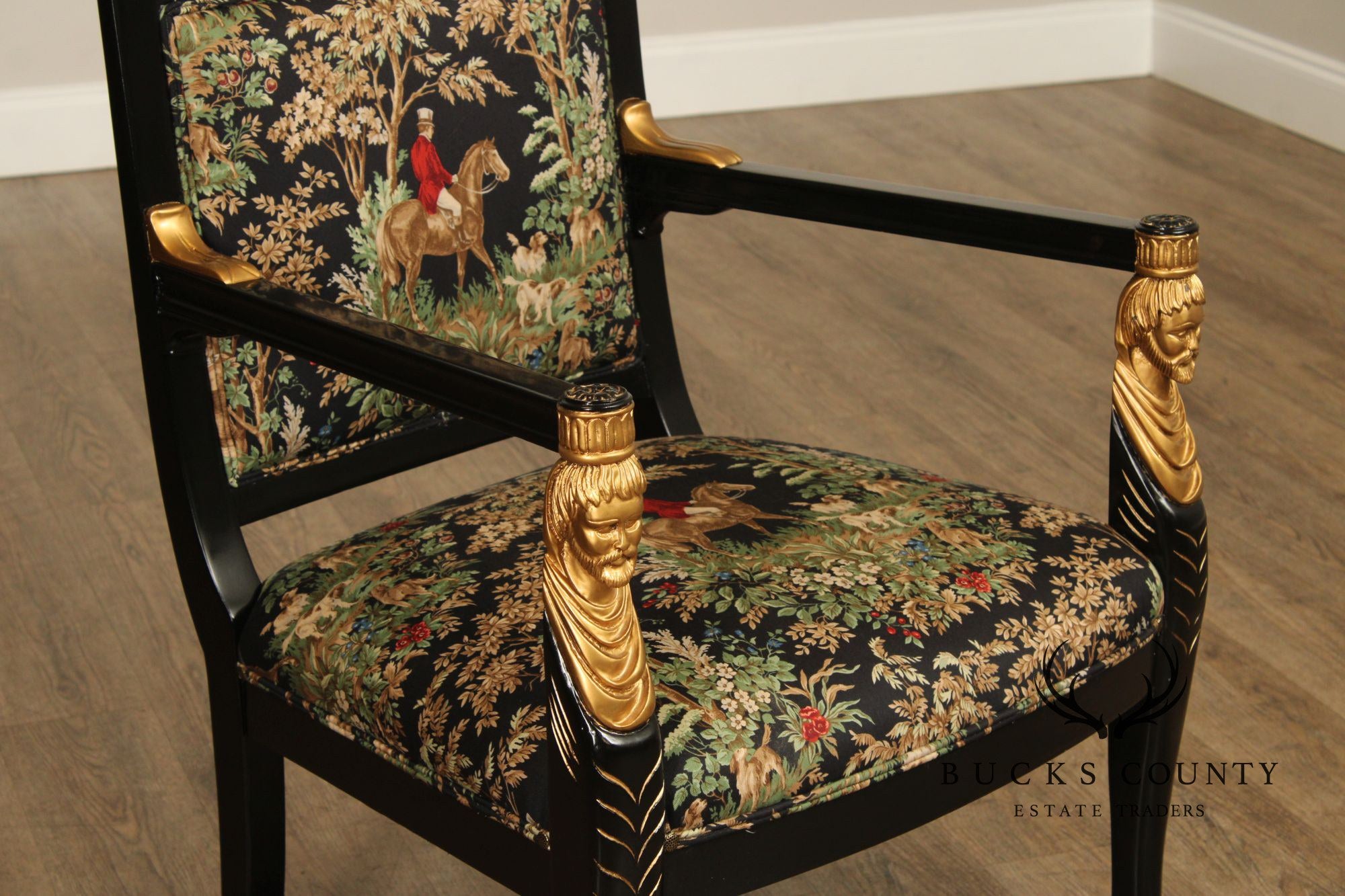 Empire Style Ebonized and Partial Gilt Armchair