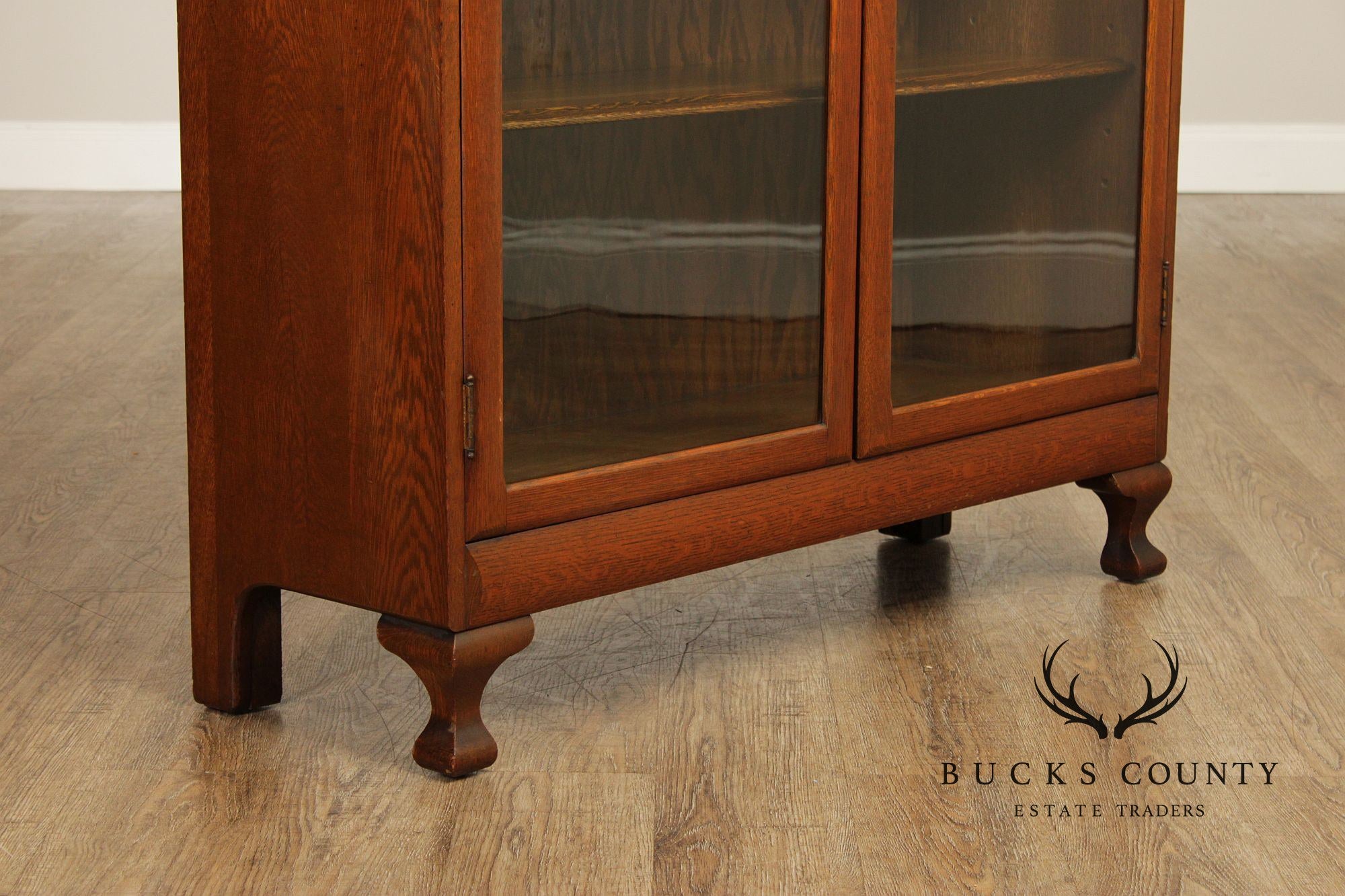 Antique Victorian Oak Double Glass Door Bookcase