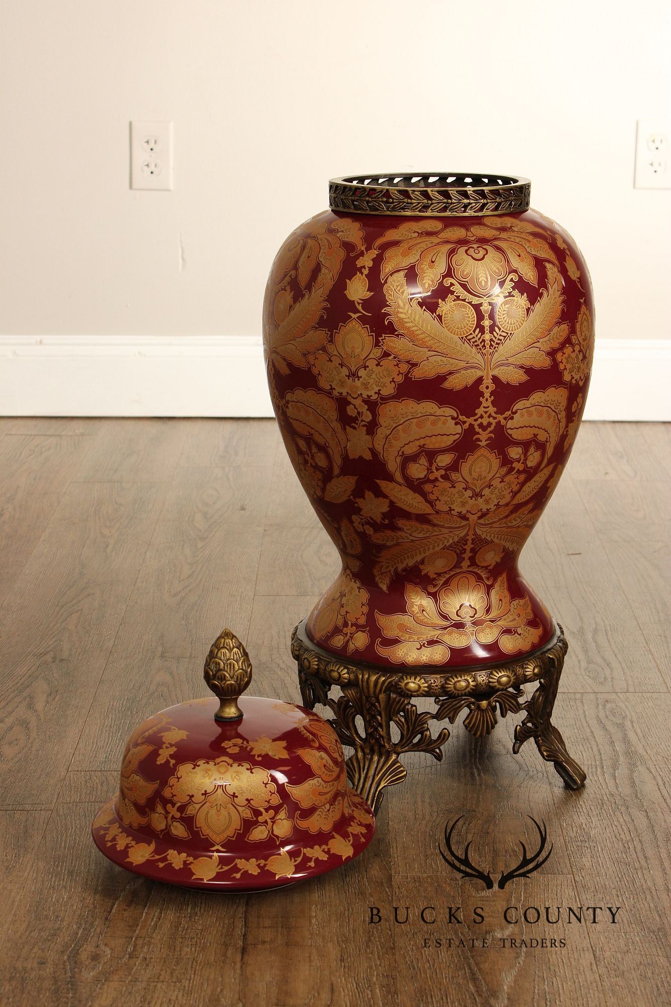 Red Versaille Porcelain And Bronze Temple Jar Vase