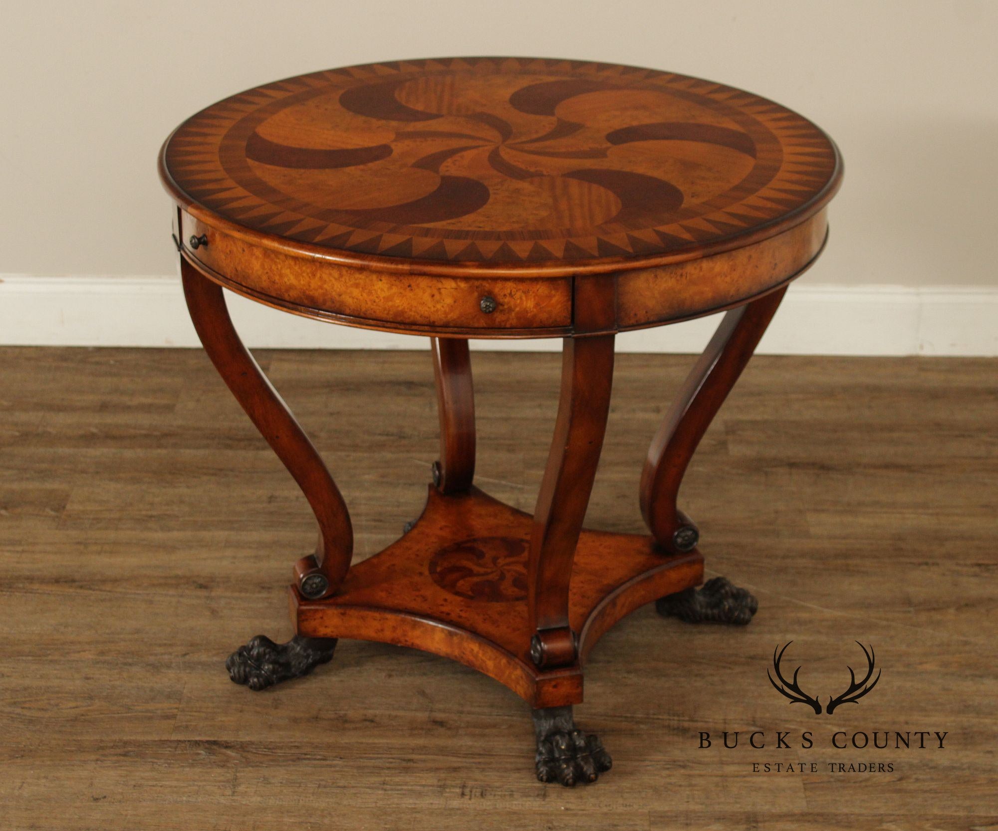 Theodore Alexander Round Inlaid Burlwood Center Table