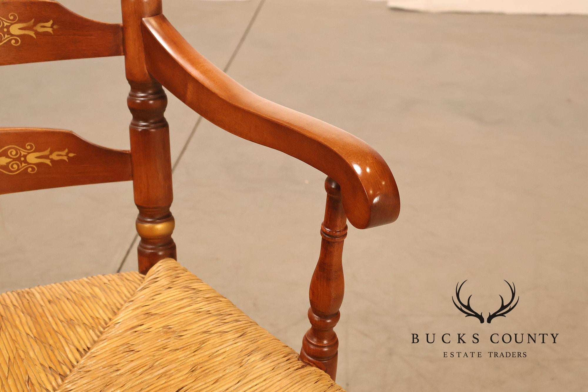 L. Hitchcock Set Of Six Rush Seat Dining Chairs with Stenciled Back