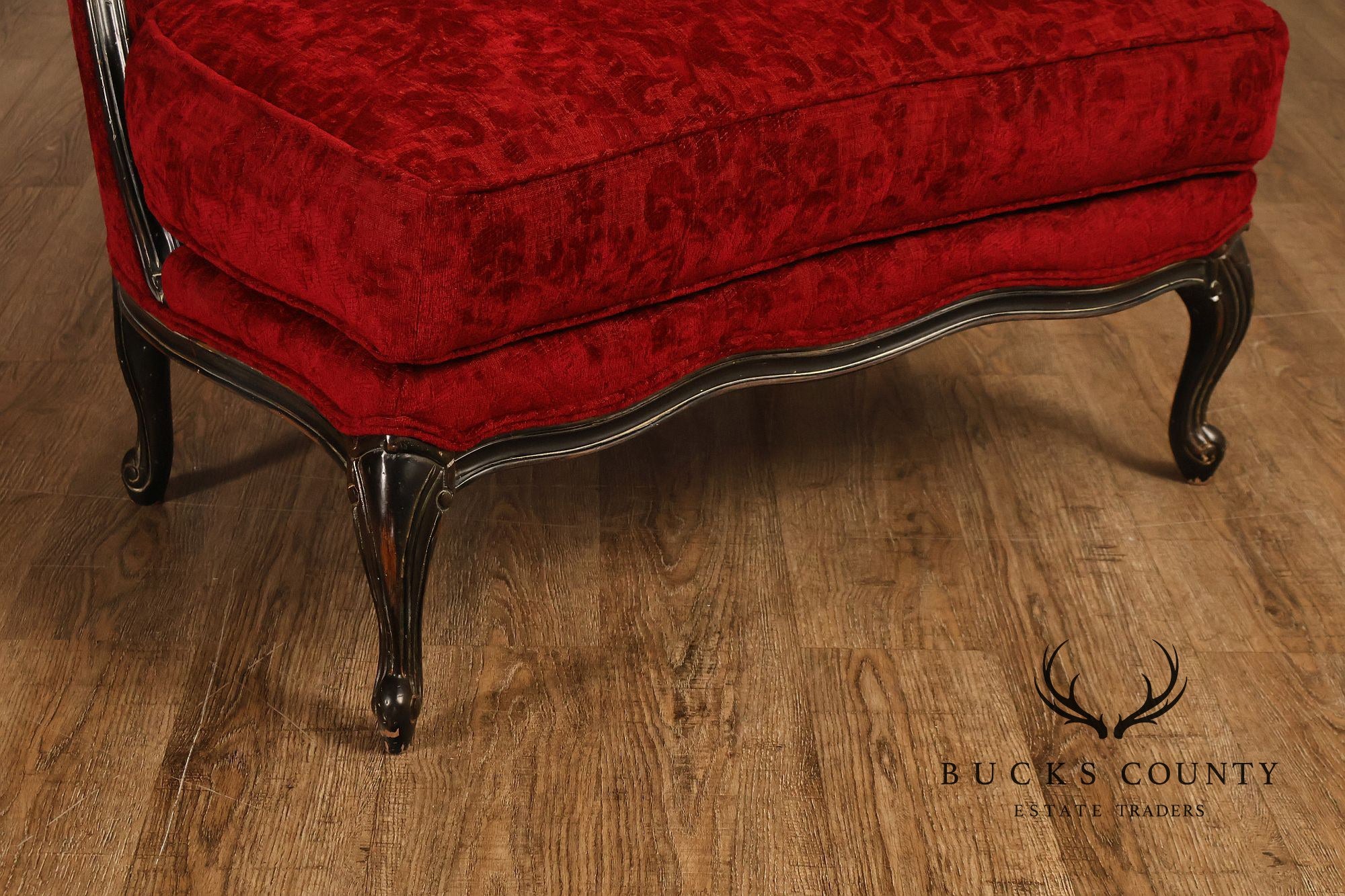 Henredon Louis XV Style Pair Of Red Upholstered Bergère Lounge Chairs