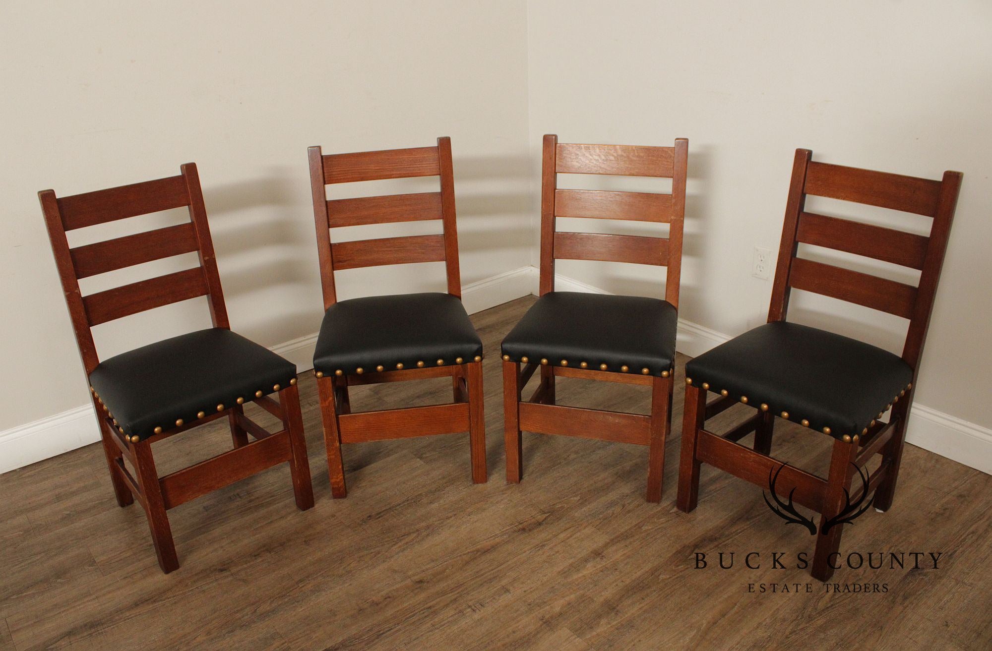 Mission Style Set of Four Oak Dining Side Chairs