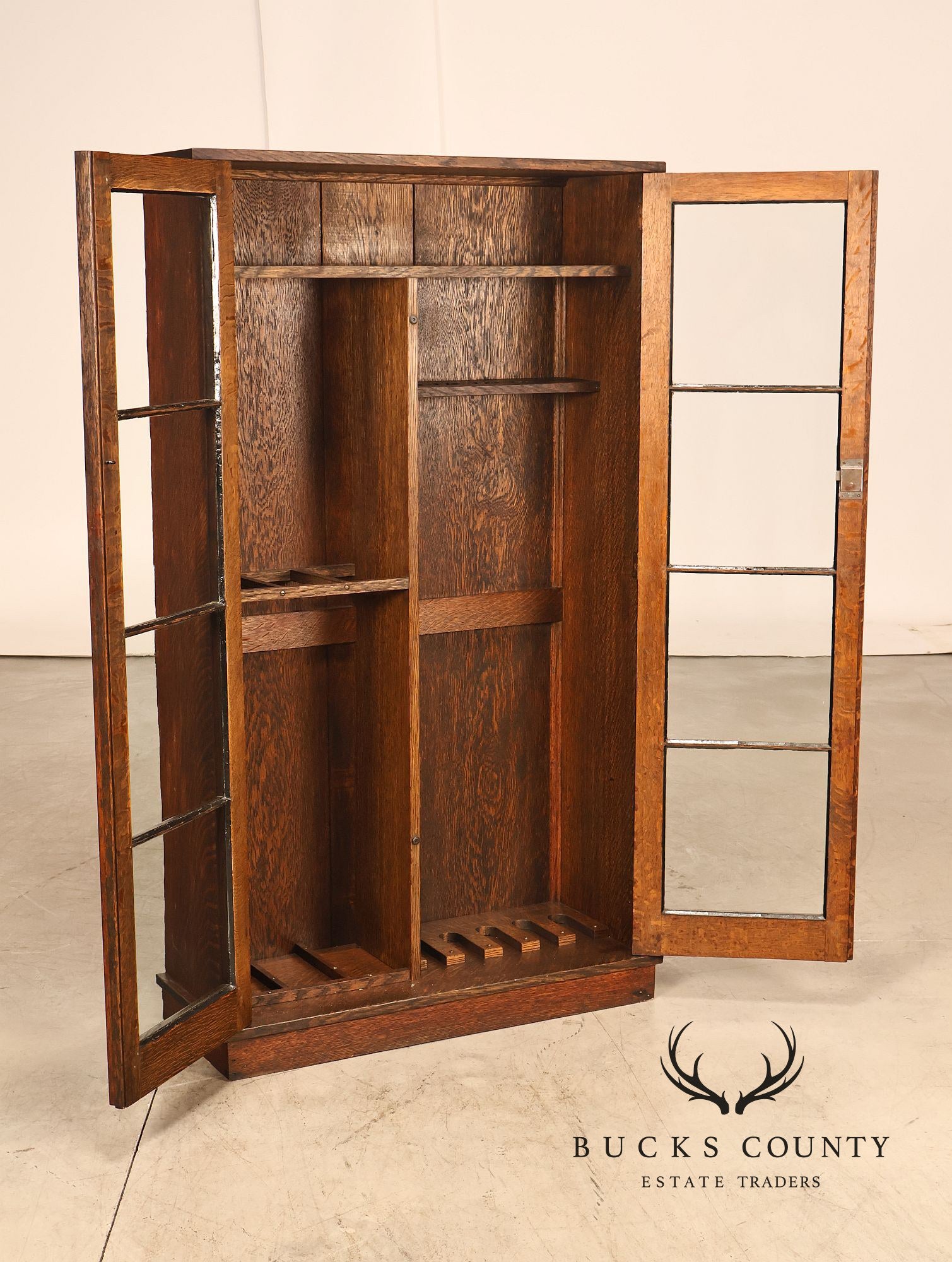 Antique Arts And Crafts Oak Two-Door Gun Cabinet