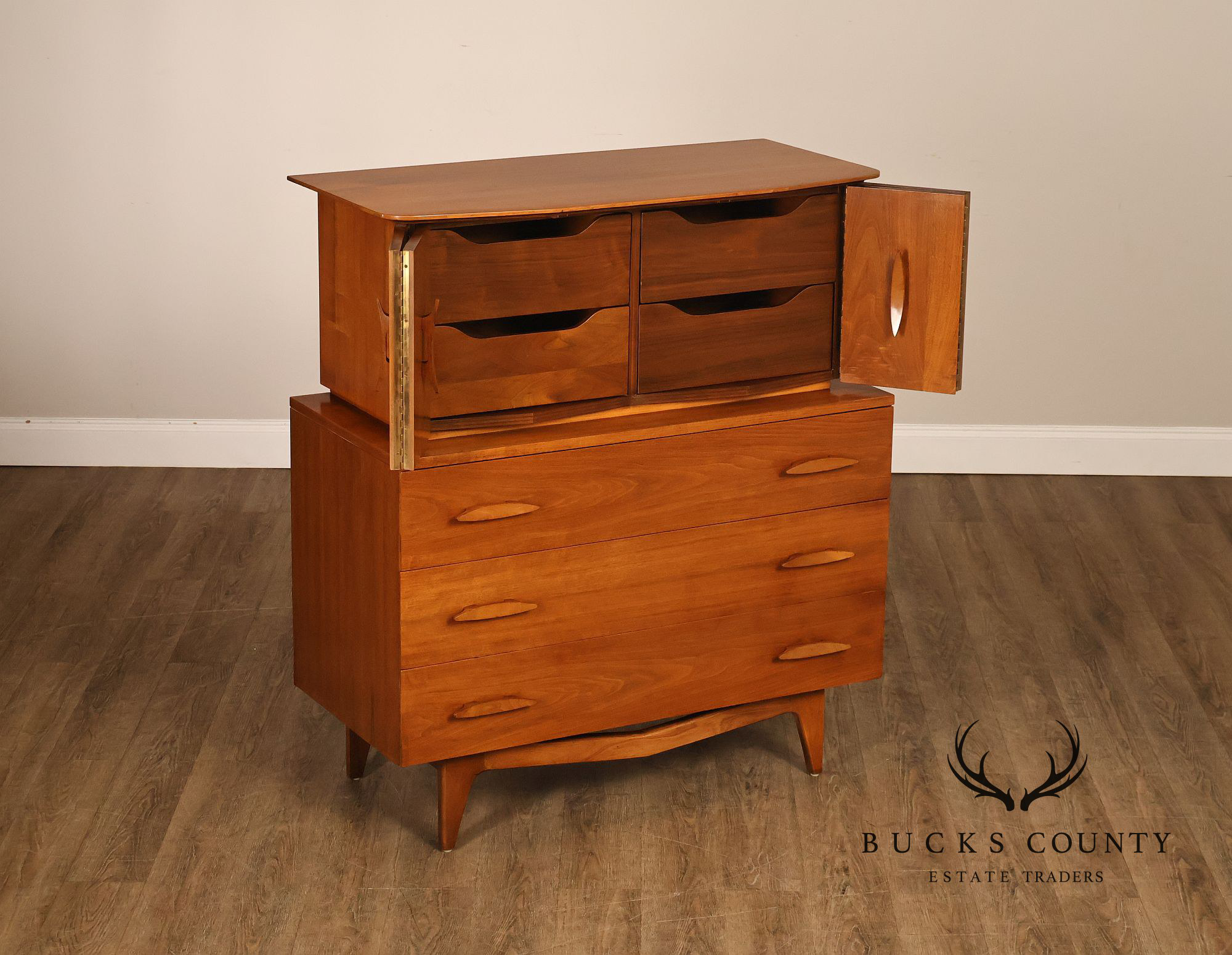 Mid Century Modern Walnut Tall Chest of Drawers