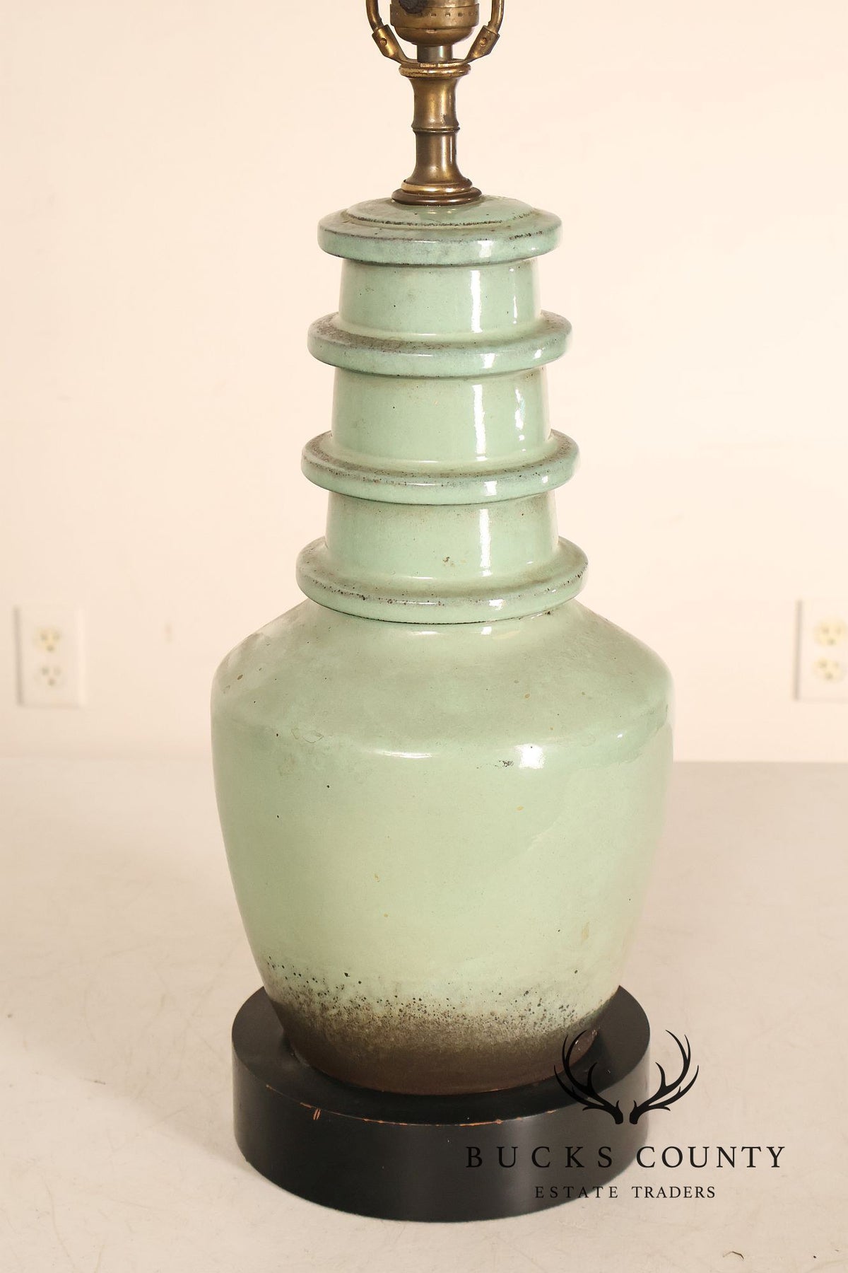 Asian Style Pair of Celadon Table Lamps