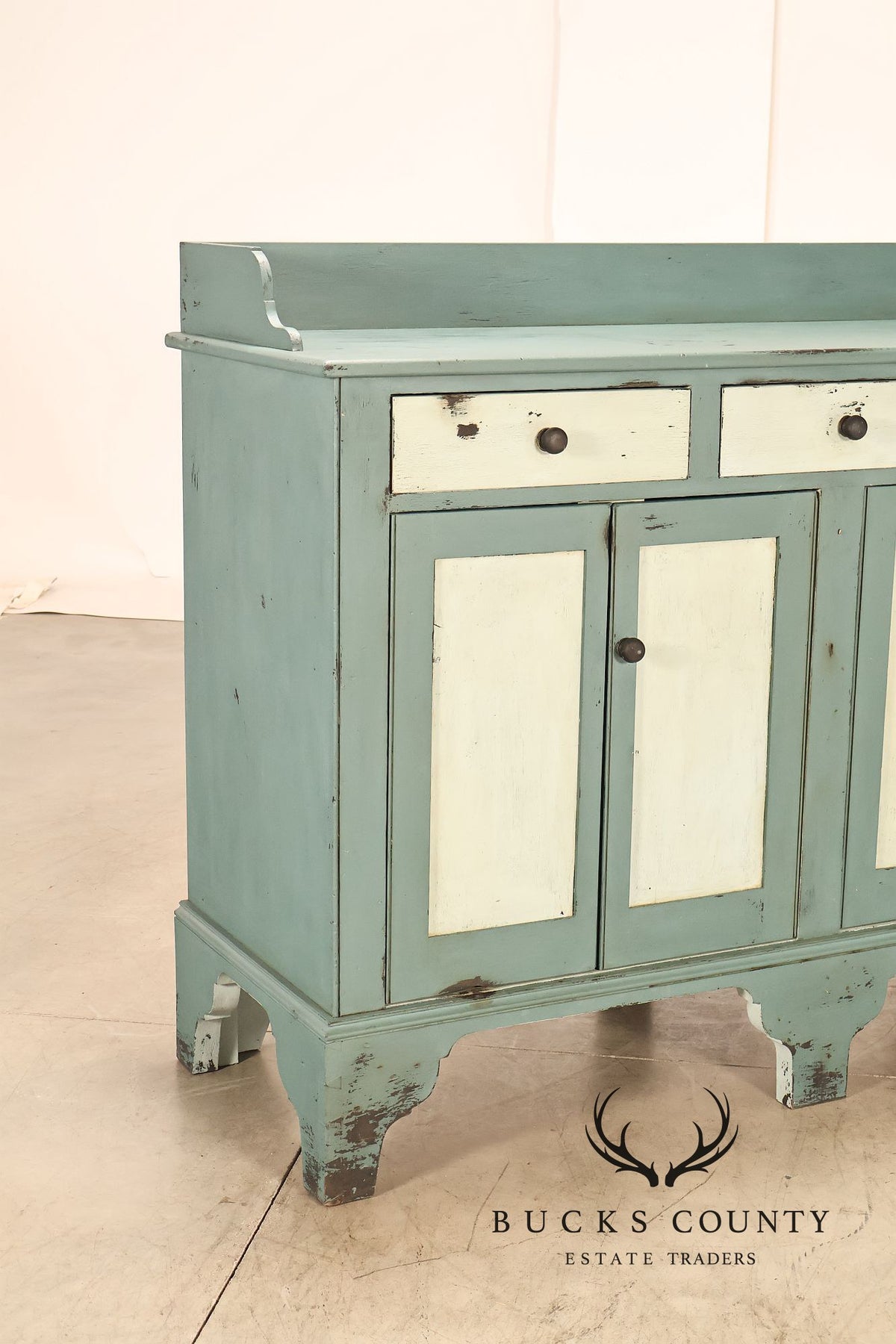 John Edward Pavlik Custom Painted Country Four-Door Sideboard Cabinet