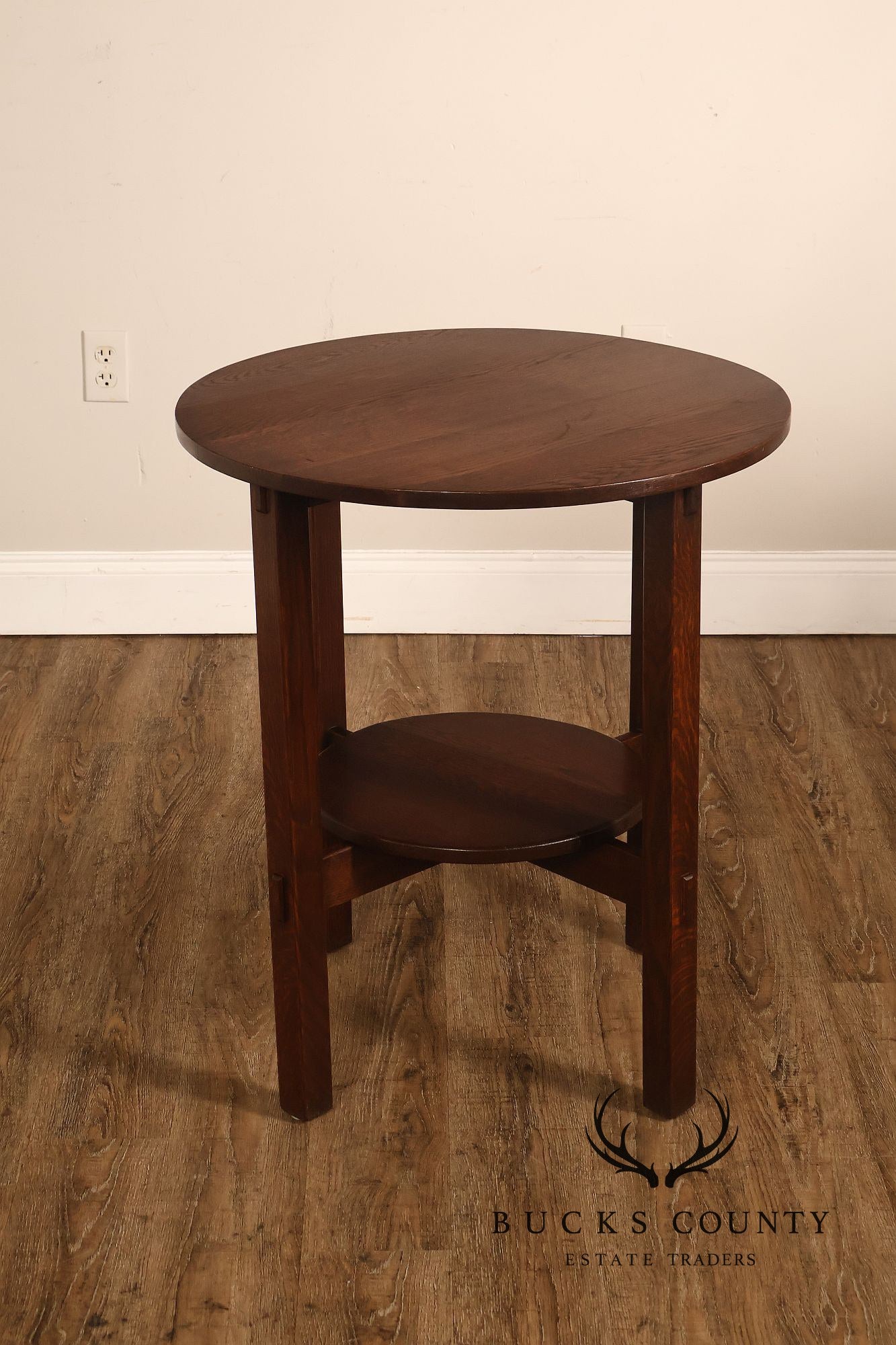 Antique Arts And Crafts Oak Round Side Table