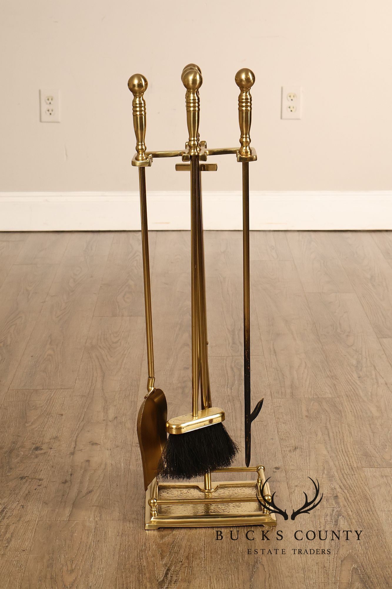 Traditional Five-Piece Brass Fireplace Tool Set