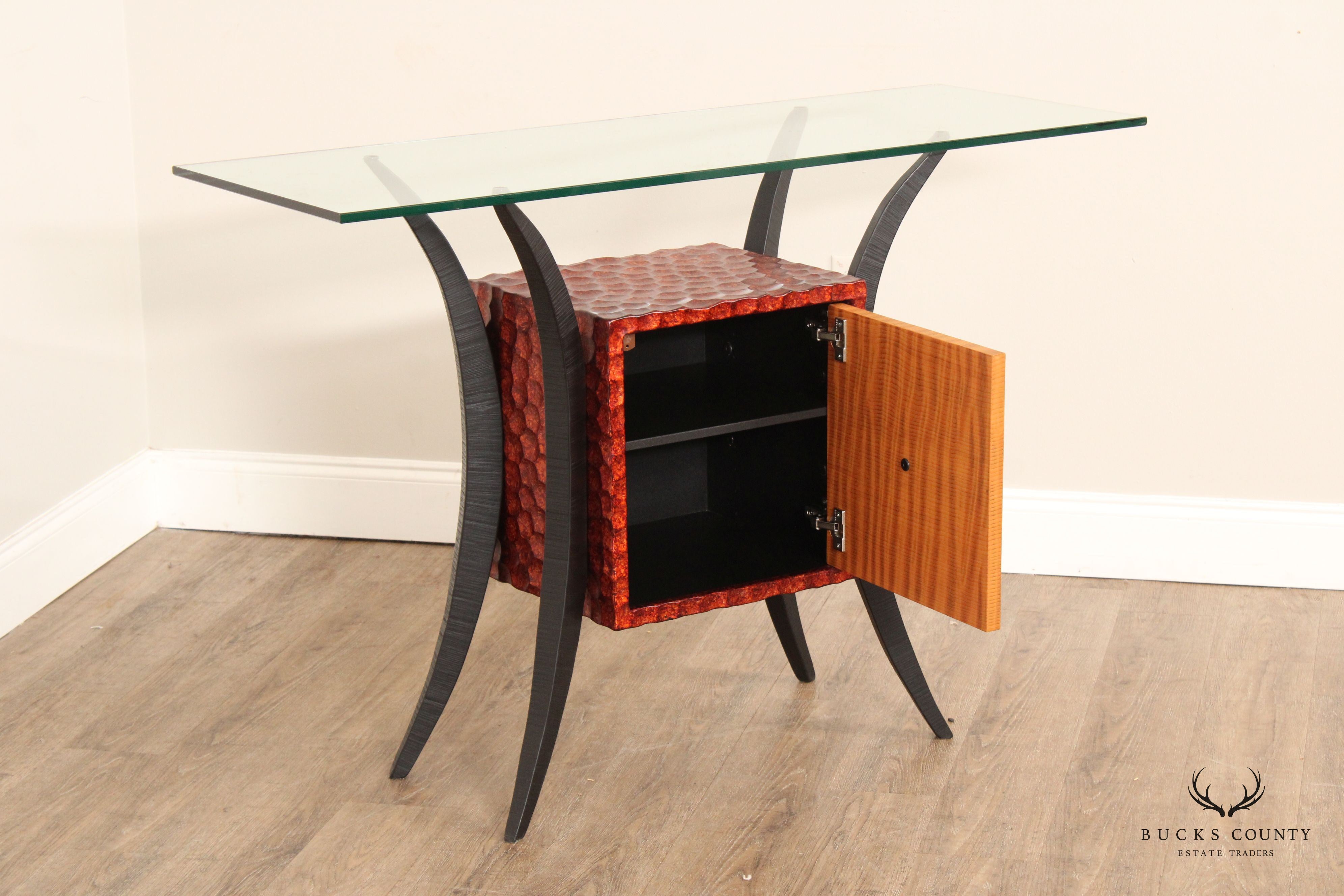 Scott Grove 'Henry' Mixed Wood Glass Top Console Table