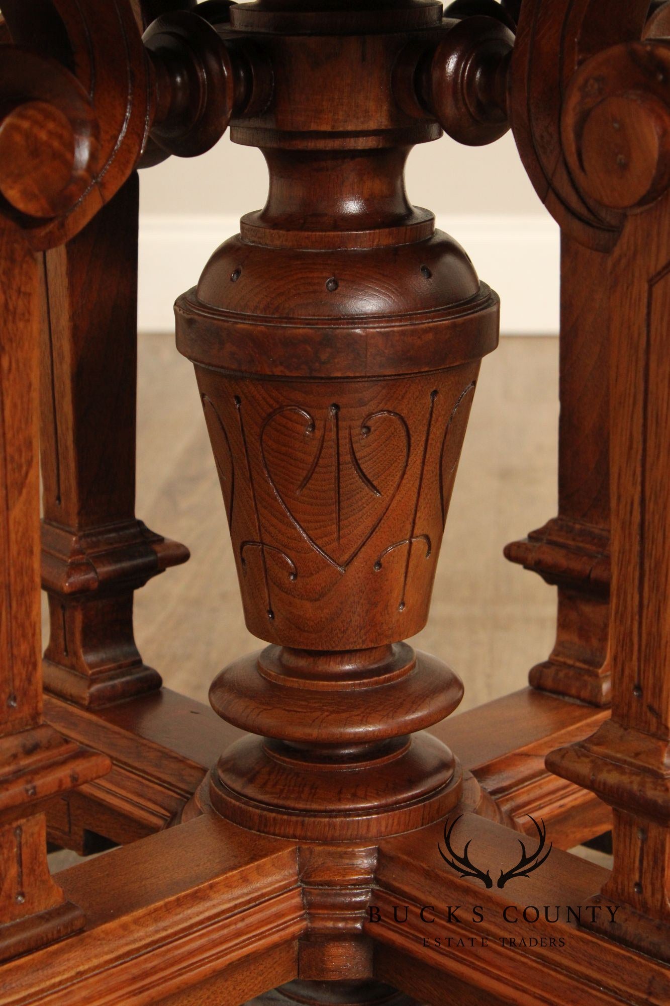 Antique Victorian Carved Walnut Marble Top Parlor Table